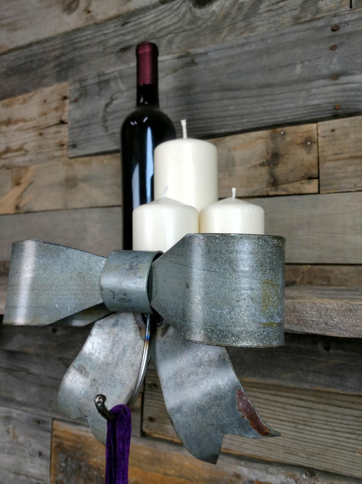 Wine Barrel Ring Bow Stocking Holder - Totini - Made from retired California wine barrel rings. 100% Recycled!