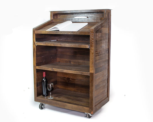 Hostess POS Podium Valet Stand - Chardonnay - Made from retired Far Niente chardonnay wine barrels. 100% Recycled!