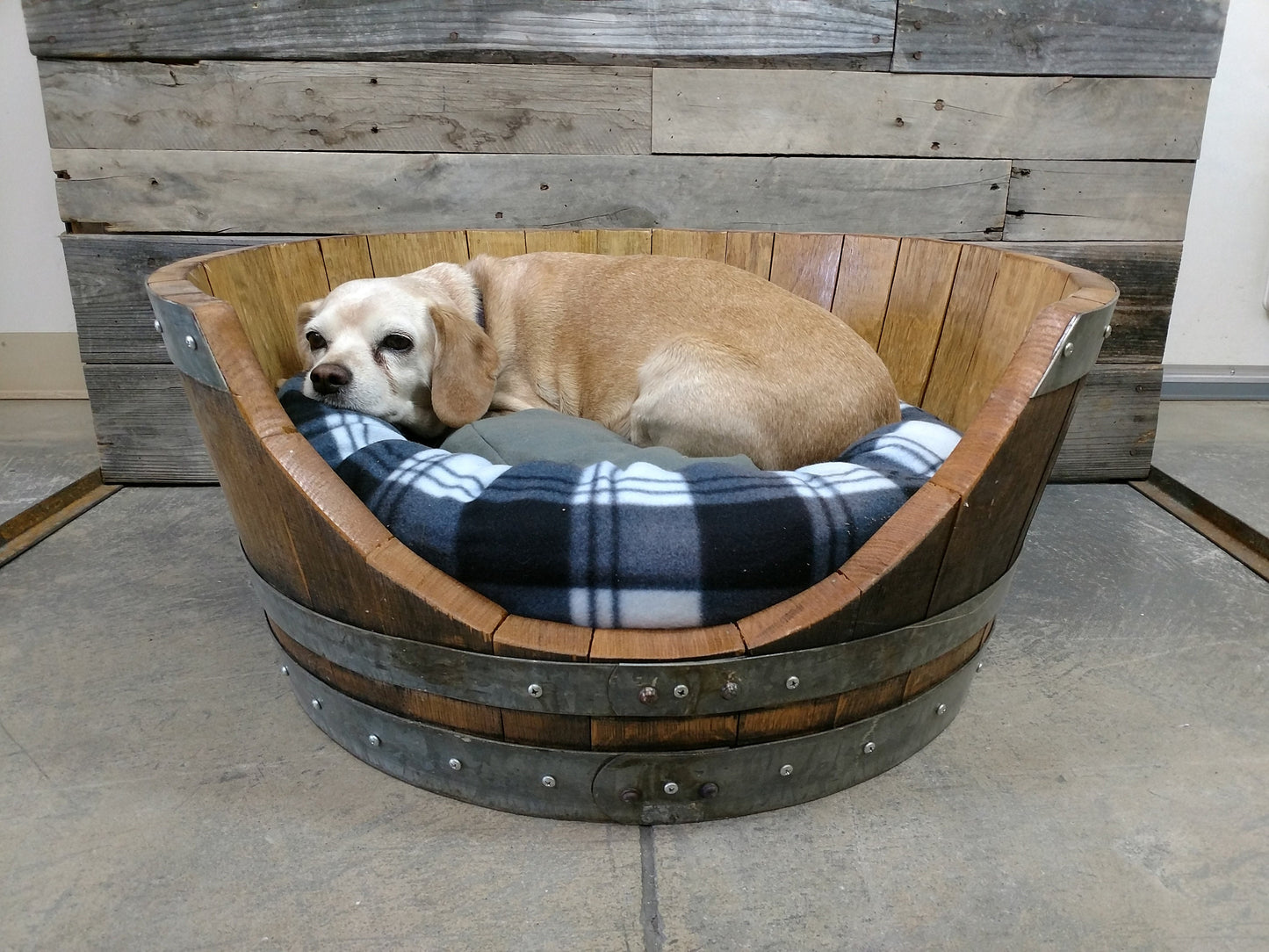 Wine Barrel Pet Bed - Torpor - Made from reclaimed California wine barrels. 100% Recycled!