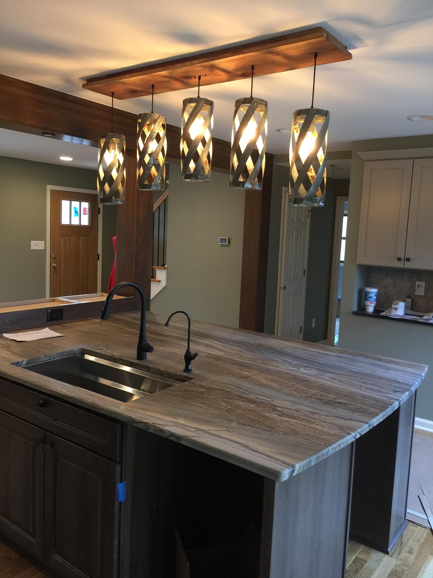 Wine Barrel Ring Swirl Pendant Light - Suliya - Made from retired California wine barrel rings. 100% Recycled!