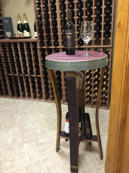 Wine Barrel Side Tasting Table - Serenoa 2 - made from retired Napa wine barrels. 100% Recycled!