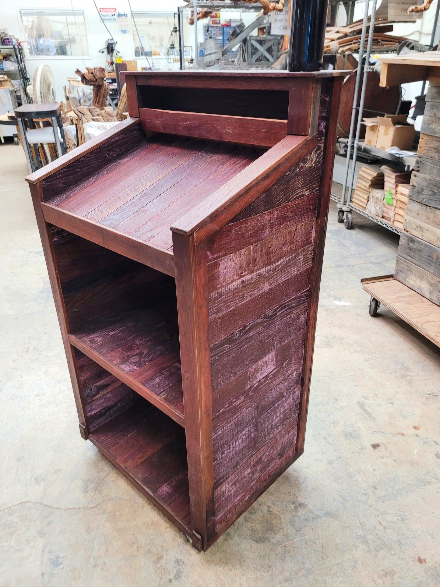 Hostess Stand Podium POS - Terono - Made from retired California wine barrels. 100% Recycled!