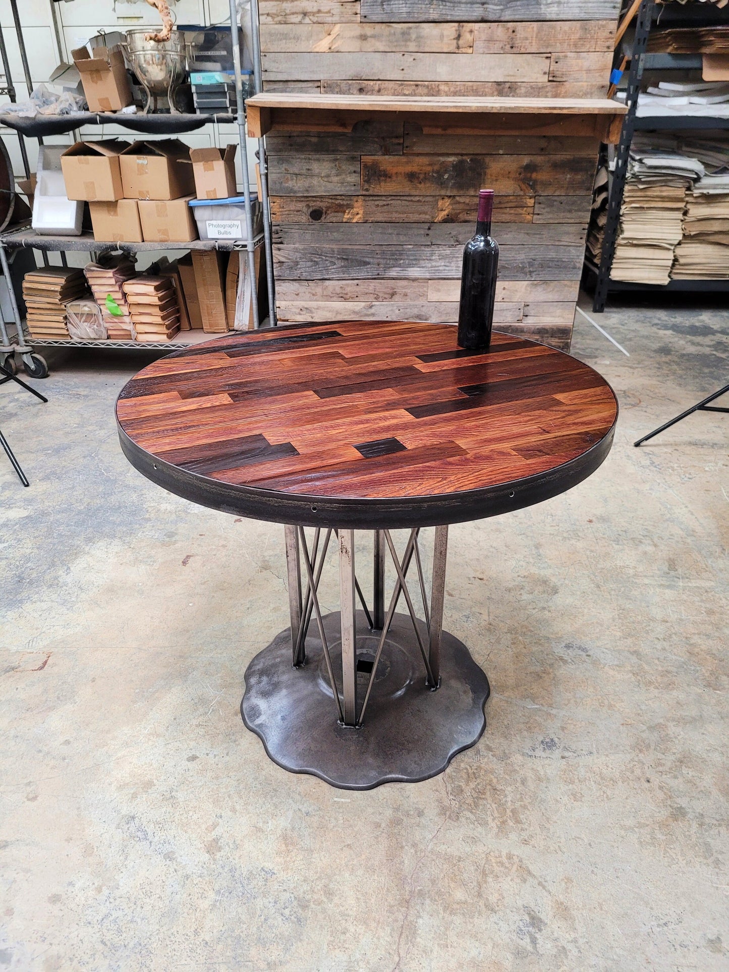 Round Wine Barrel Table - Saba - Made from retired Napa wine barrel staves 100% Recycled!