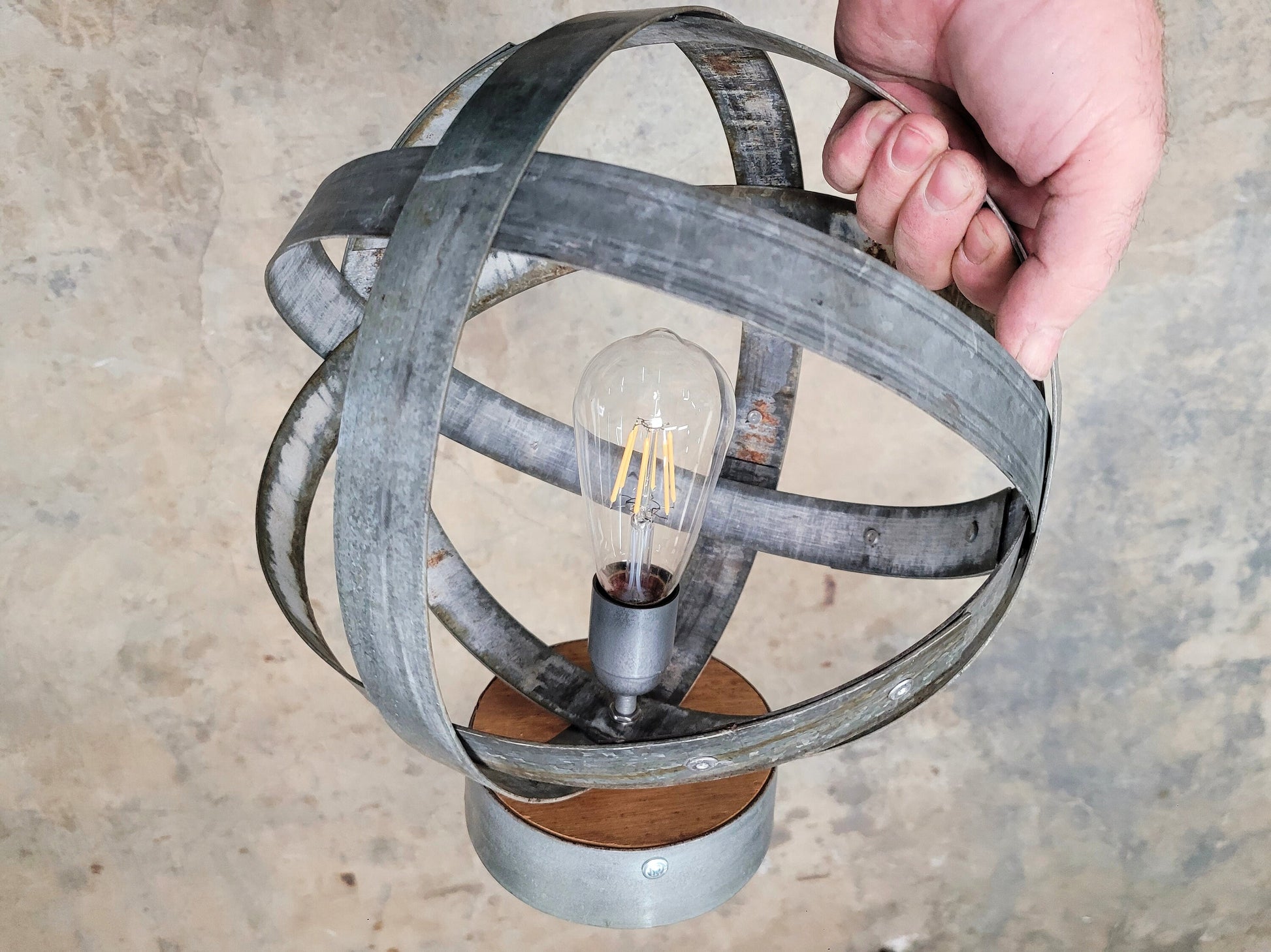 SALE Flush Mount Wine Barrel Ring Pendant Light - Atom - Made from salvaged California wine barrel rings. 100% Recycled! 112223-1
