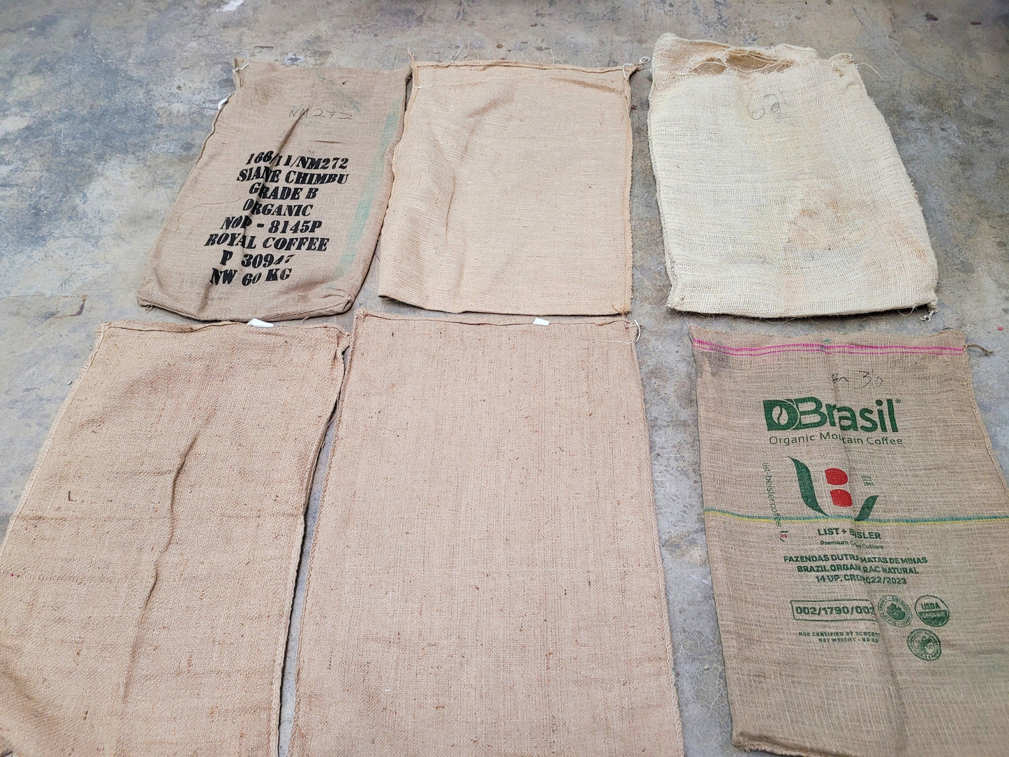 SALE Set of 6 Burlap Coffee bags 100% Recycled + Ready to Ship! LOT 3