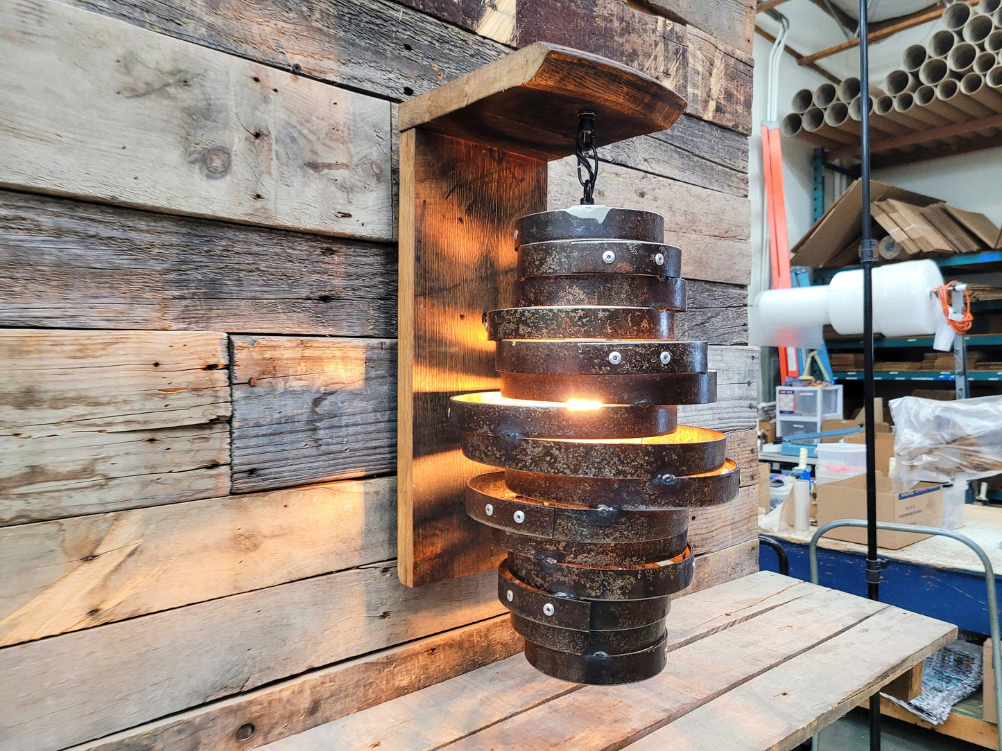 Whiskey Barrel Wall Sconce - BOURBO - Made from retired Whisky Bourbon Barrels - 100% Recycled + Reclaimed!