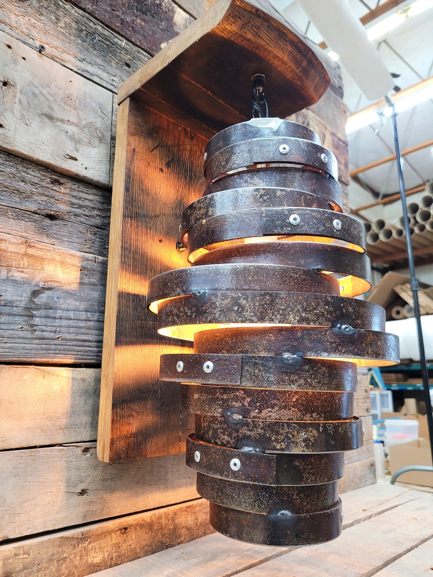 Whiskey Barrel Wall Sconce - BOURBO - Made from retired Whisky Bourbon Barrels - 100% Recycled + Reclaimed!