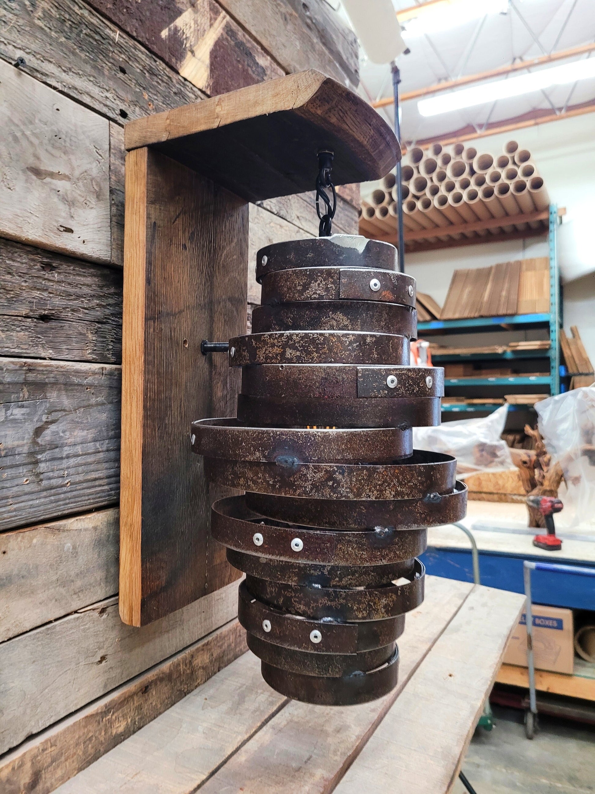 Whiskey Barrel Wall Sconce - BOURBO - Made from retired Whisky Bourbon Barrels - 100% Recycled + Reclaimed!