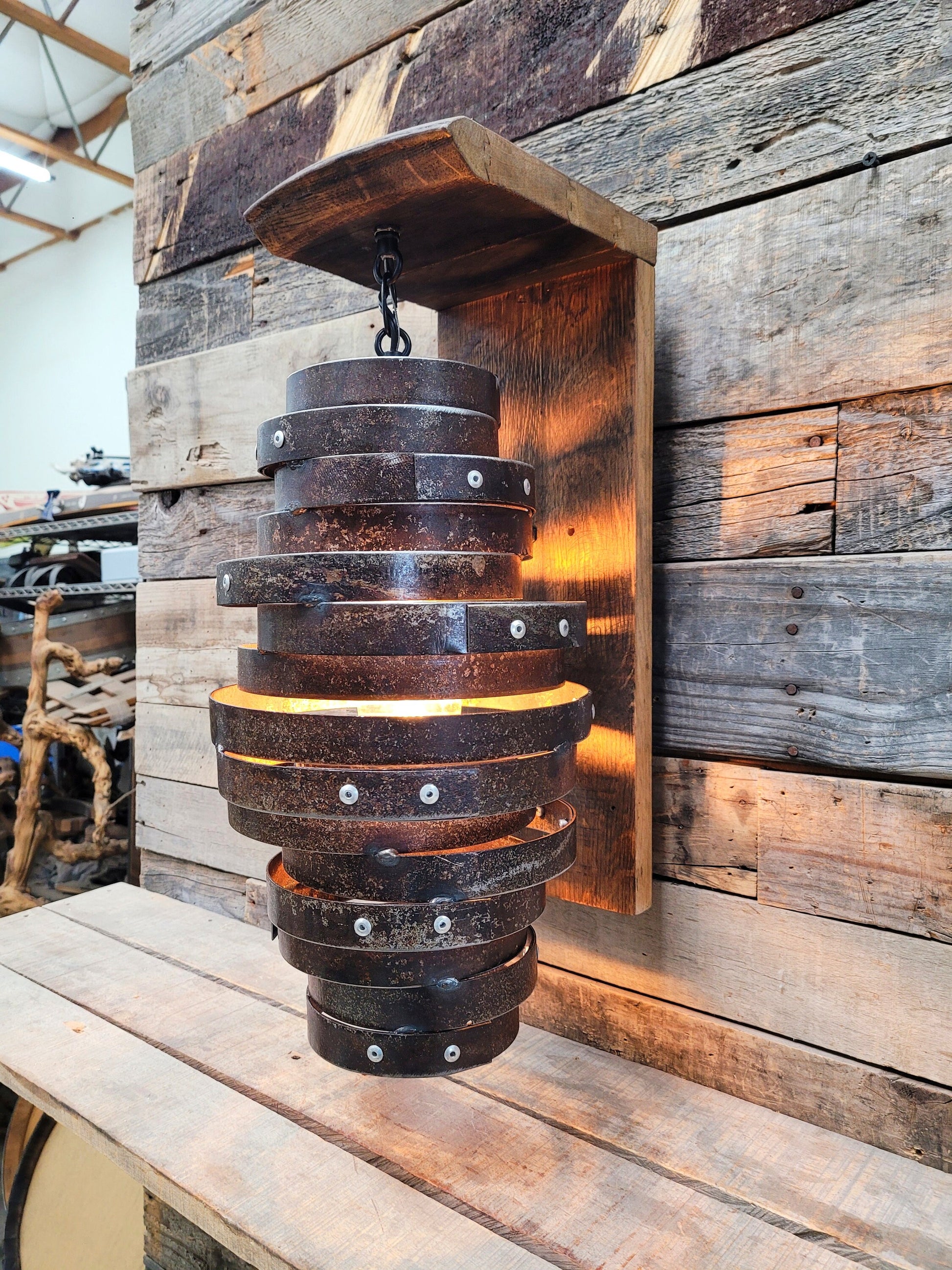 Whiskey Barrel Wall Sconce - BOURBO - Made from retired Whisky Bourbon Barrels - 100% Recycled + Reclaimed!