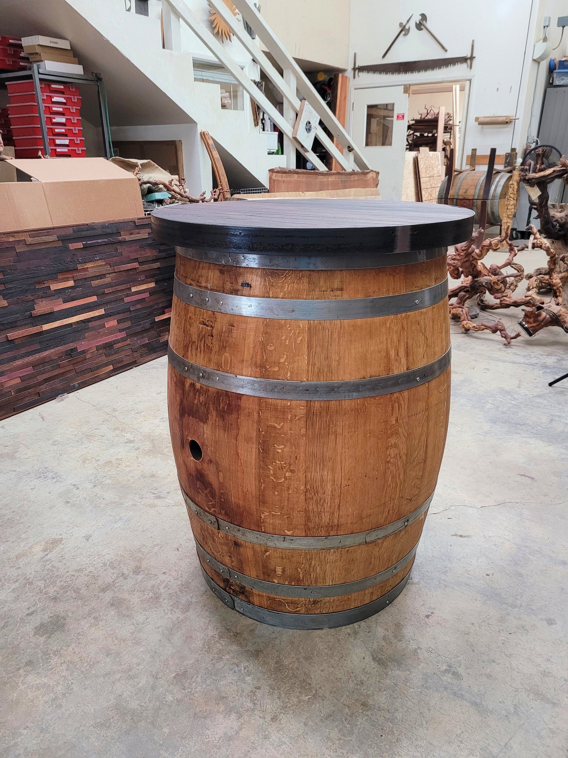 Wine Barrel Pub / Tasting Table - MERASA - Made from retired California wine barrels. 100% Recycled!