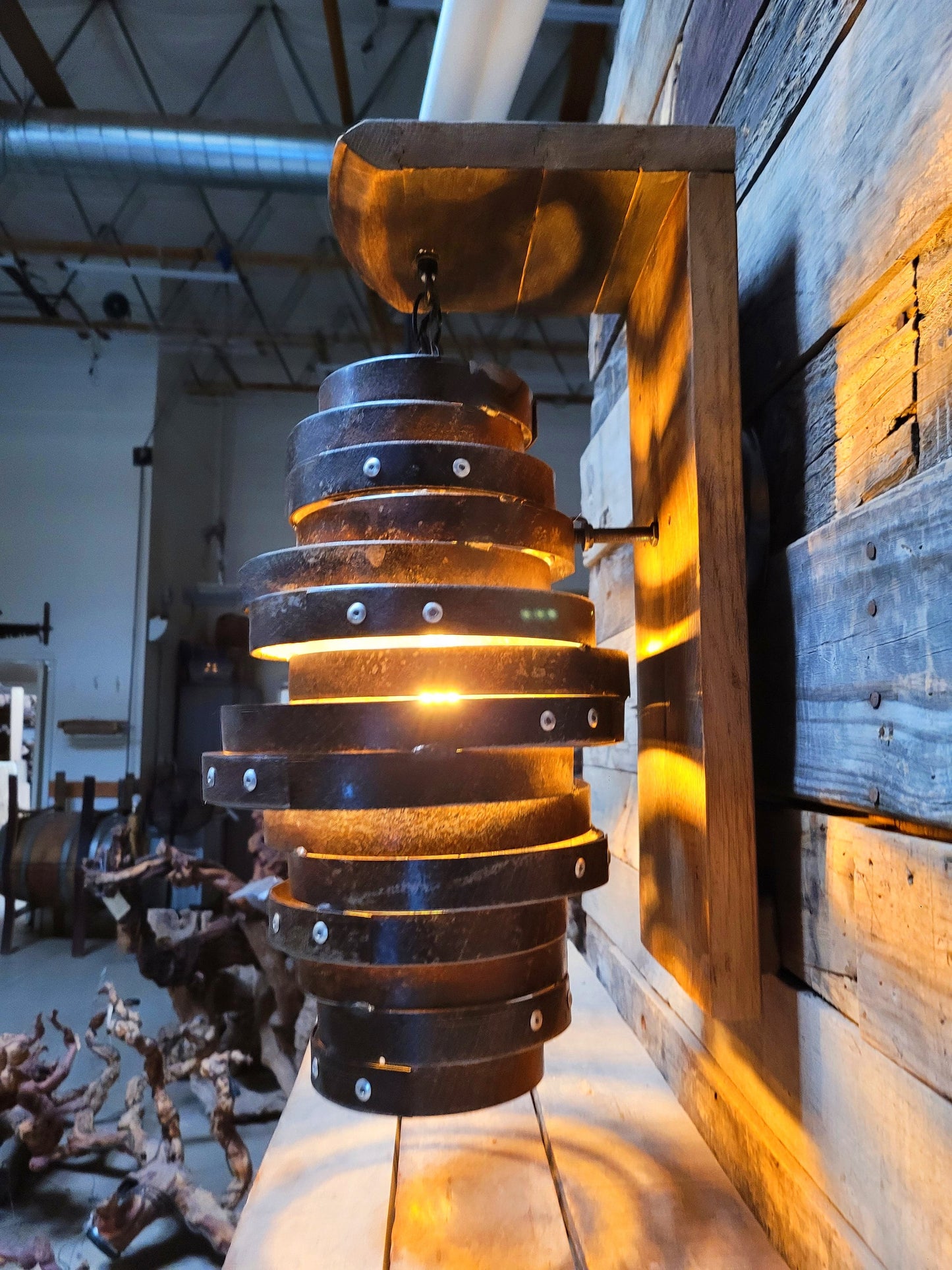 Whiskey Barrel Wall Sconce - BOURBO - Made from retired Whisky Bourbon Barrels - 100% Recycled + Reclaimed!