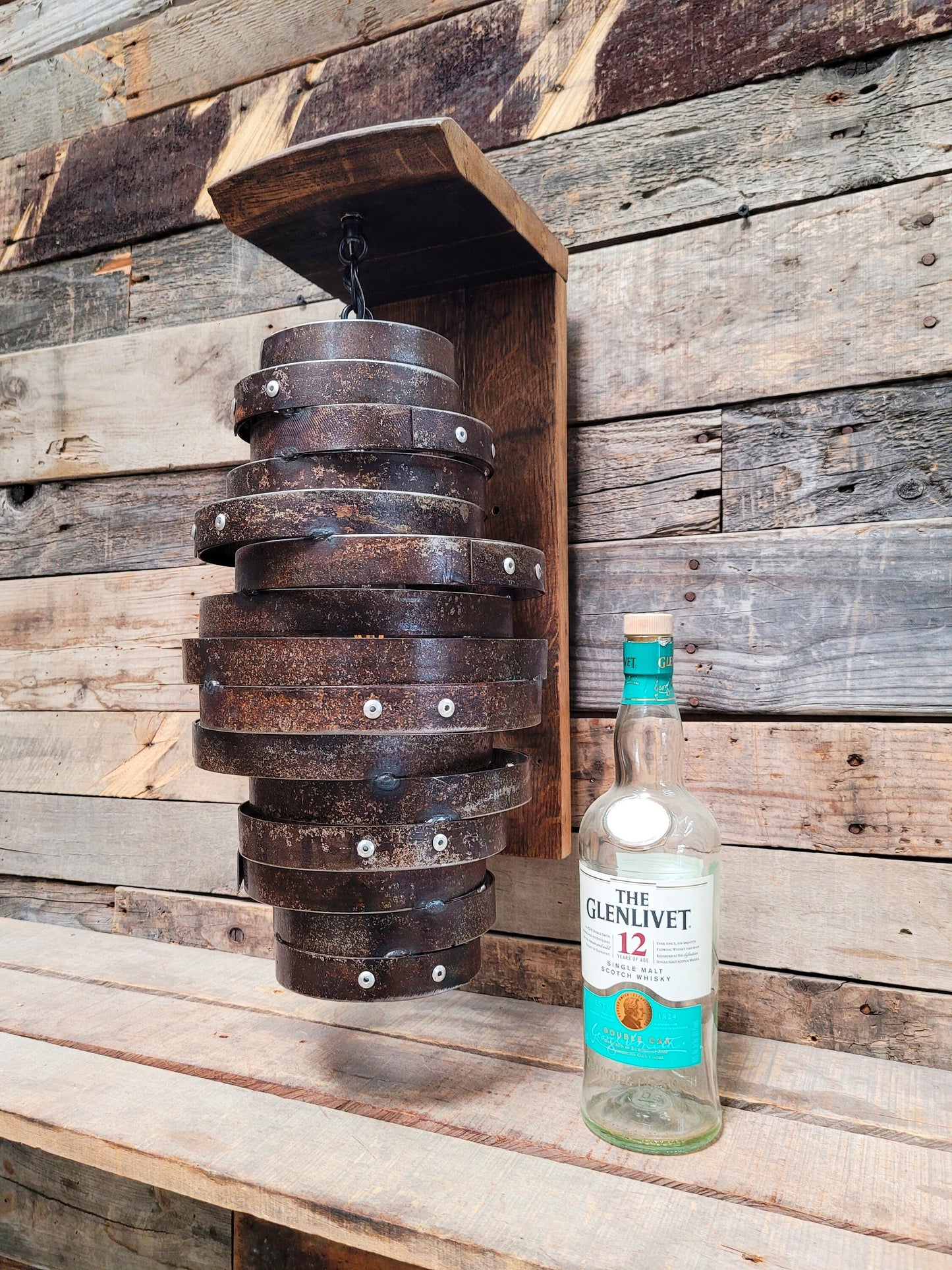 Whiskey Barrel Wall Sconce - BOURBO - Made from retired Whisky Bourbon Barrels - 100% Recycled + Reclaimed!