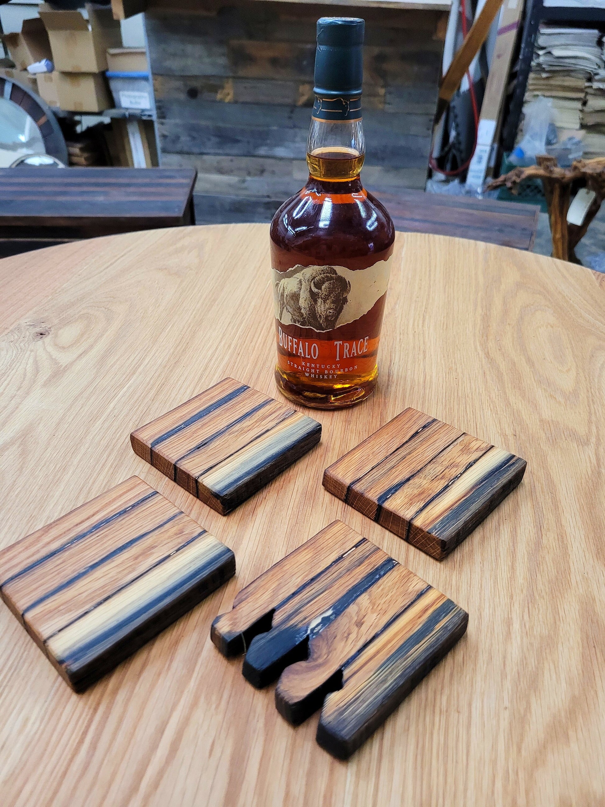 Whiskey / Bourbon Barrel Coasters - Made from retired Whiskey / Bourbon Barrels - 100% Recycled + Ready to Ship!