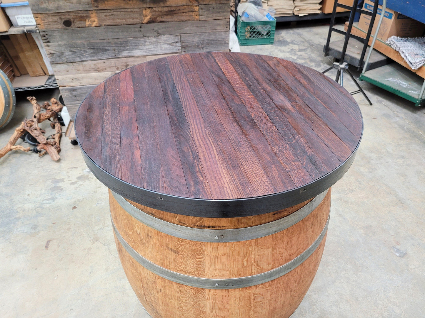 Wine Barrel Pub / Tasting Table - MERASA - Made from retired California wine barrels. 100% Recycled!