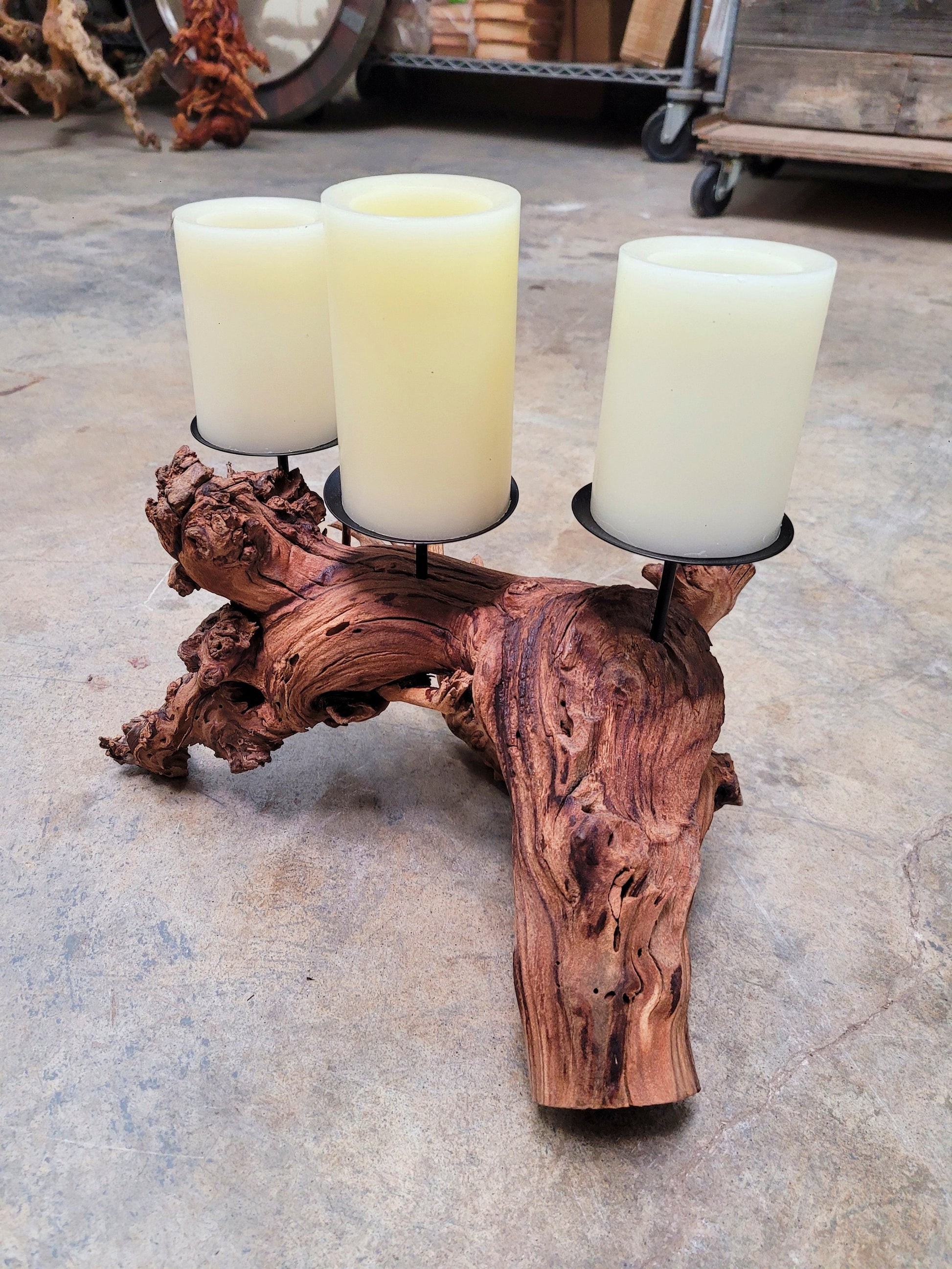 Rombauer Grapevine Pillar Candle Holder made from Atlas Peak Cabernet Napa Valley vine- 100% Recycled! Ready to Ship! 042024-16