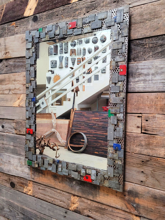 Wine Barrel Mirror -NOKTALI - Mosaic Rectangle Mirror made from retired Napa wine barrels 100% Recycled!