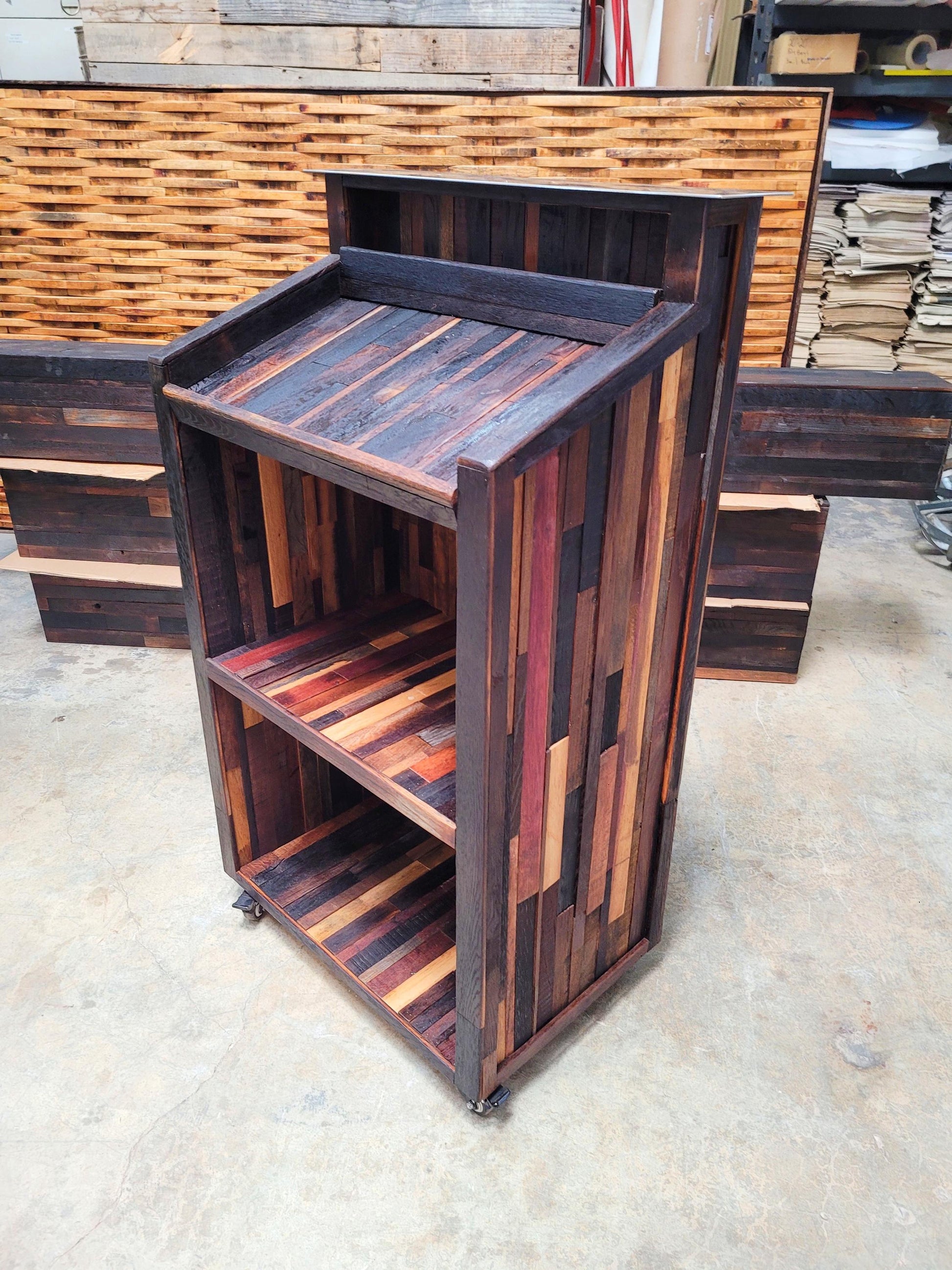 Ready to Ship!! Hostess Stand Podium POS - TERONO - Made from retired California wine barrels. 100% Recycled