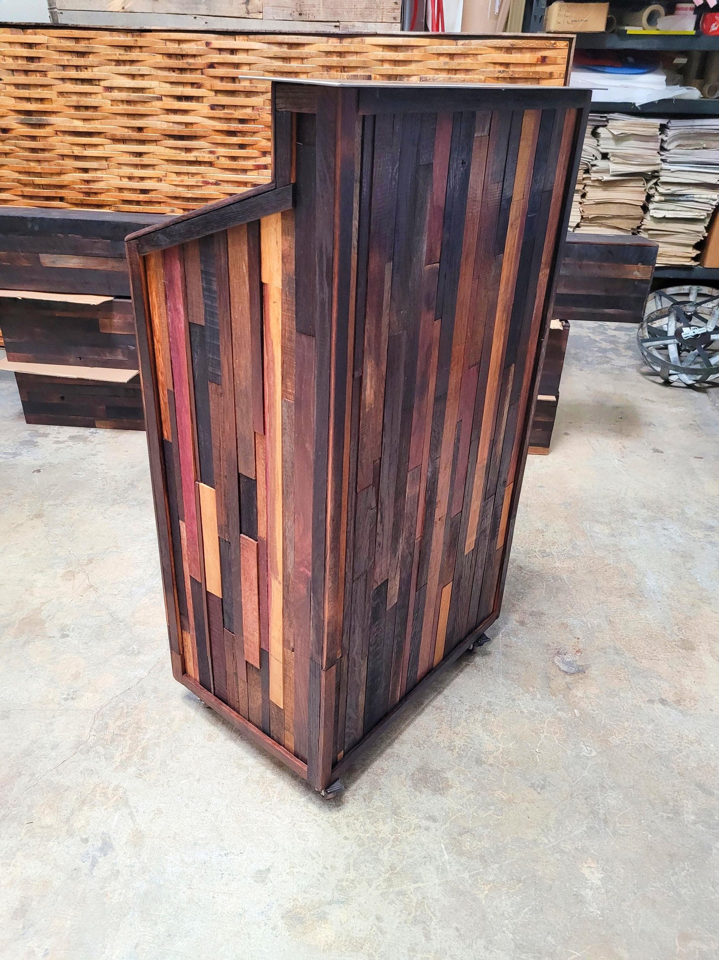 Ready to Ship!! Hostess Stand Podium POS - TERONO - Made from retired California wine barrels. 100% Recycled