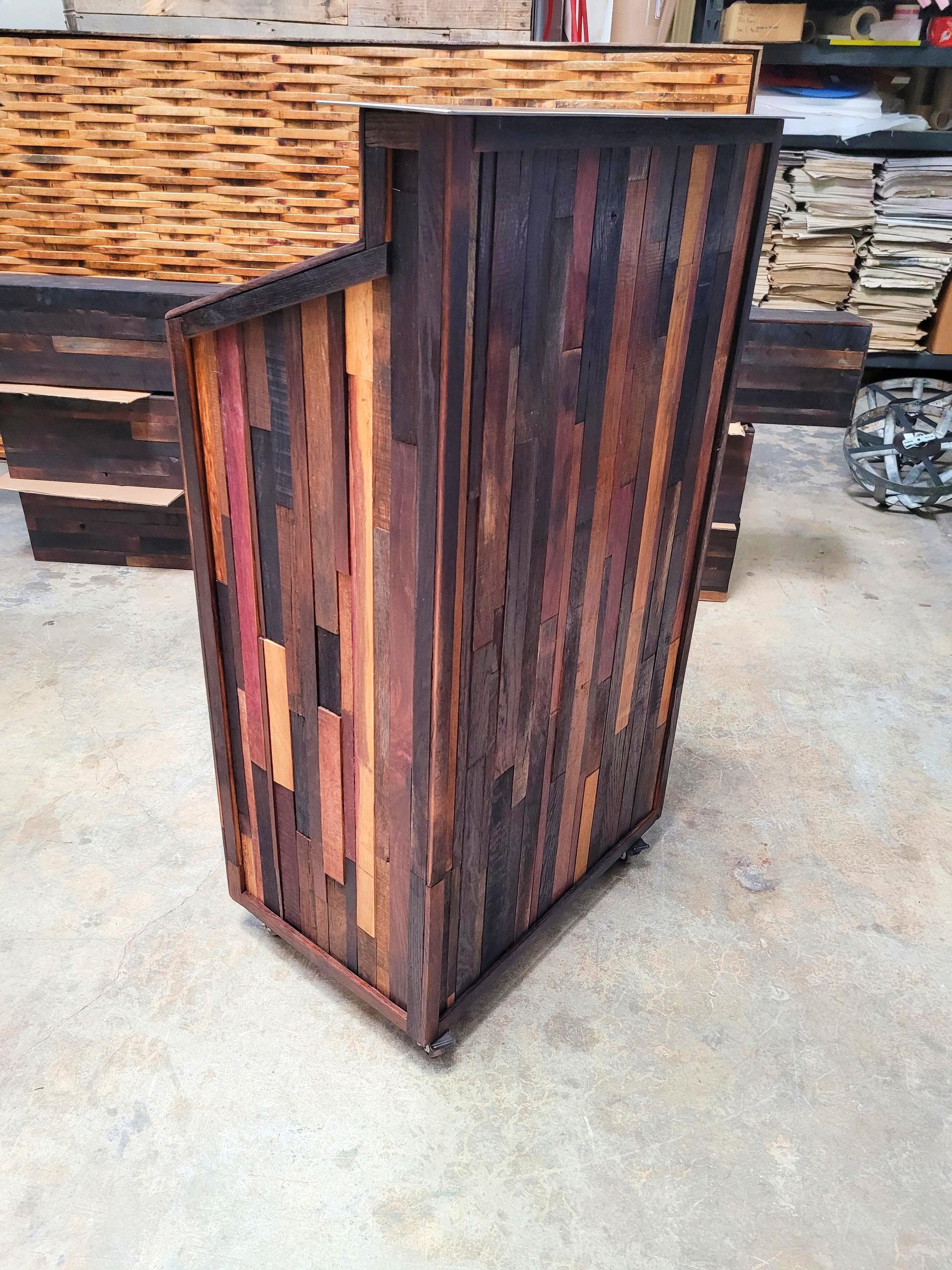 Ready to Ship!! Hostess Stand Podium POS - TERONO - Made from retired California wine barrels. 100% Recycled