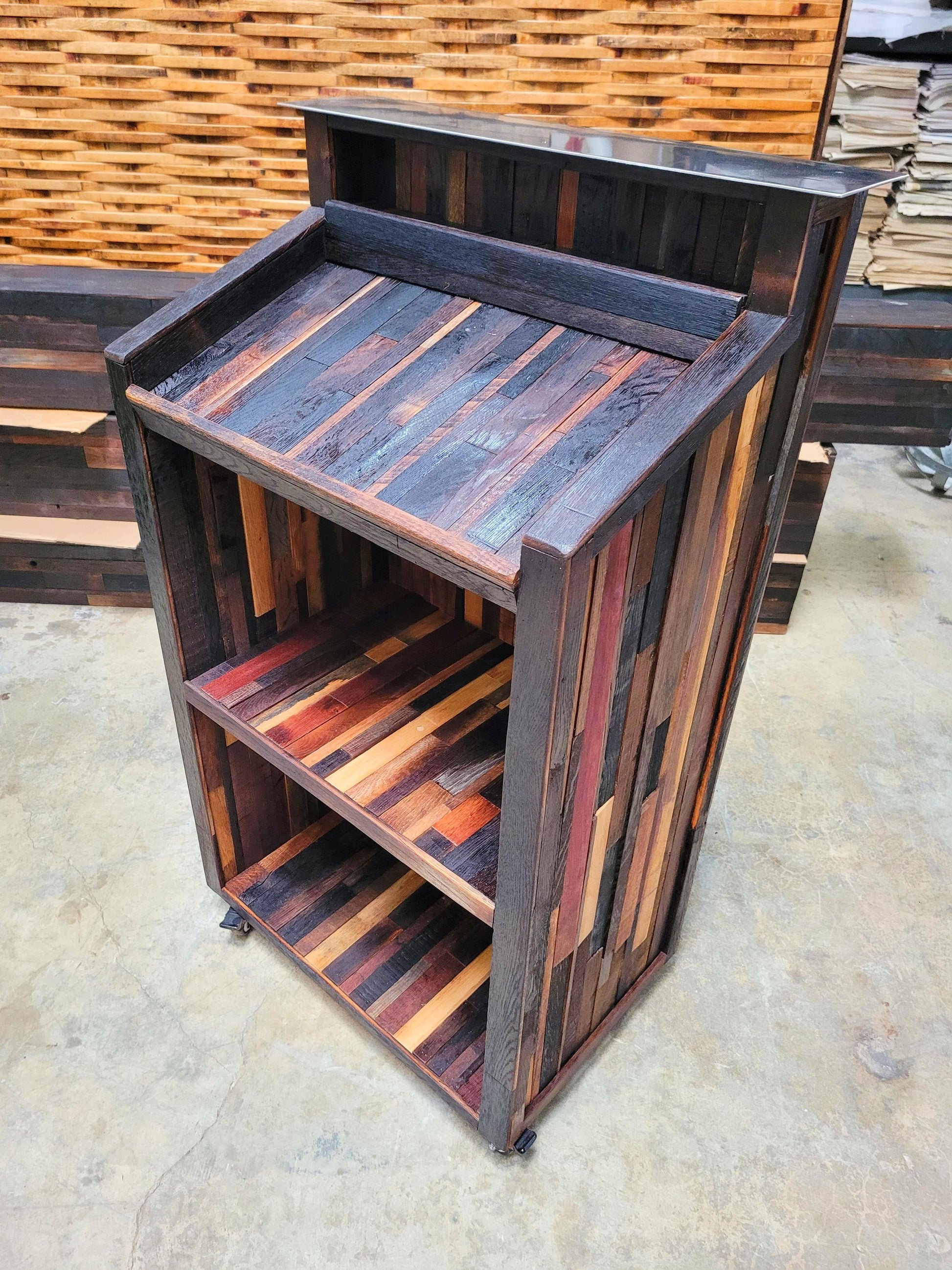 Ready to Ship!! Hostess Stand Podium POS - TERONO - Made from retired California wine barrels. 100% Recycled