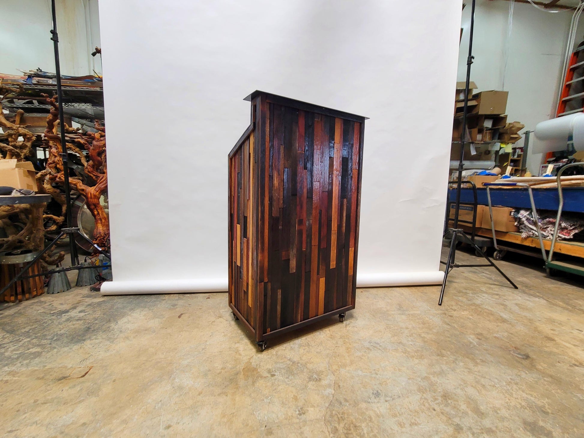 Ready to Ship!! Hostess Stand Podium POS - TERONO - Made from retired California wine barrels. 100% Recycled