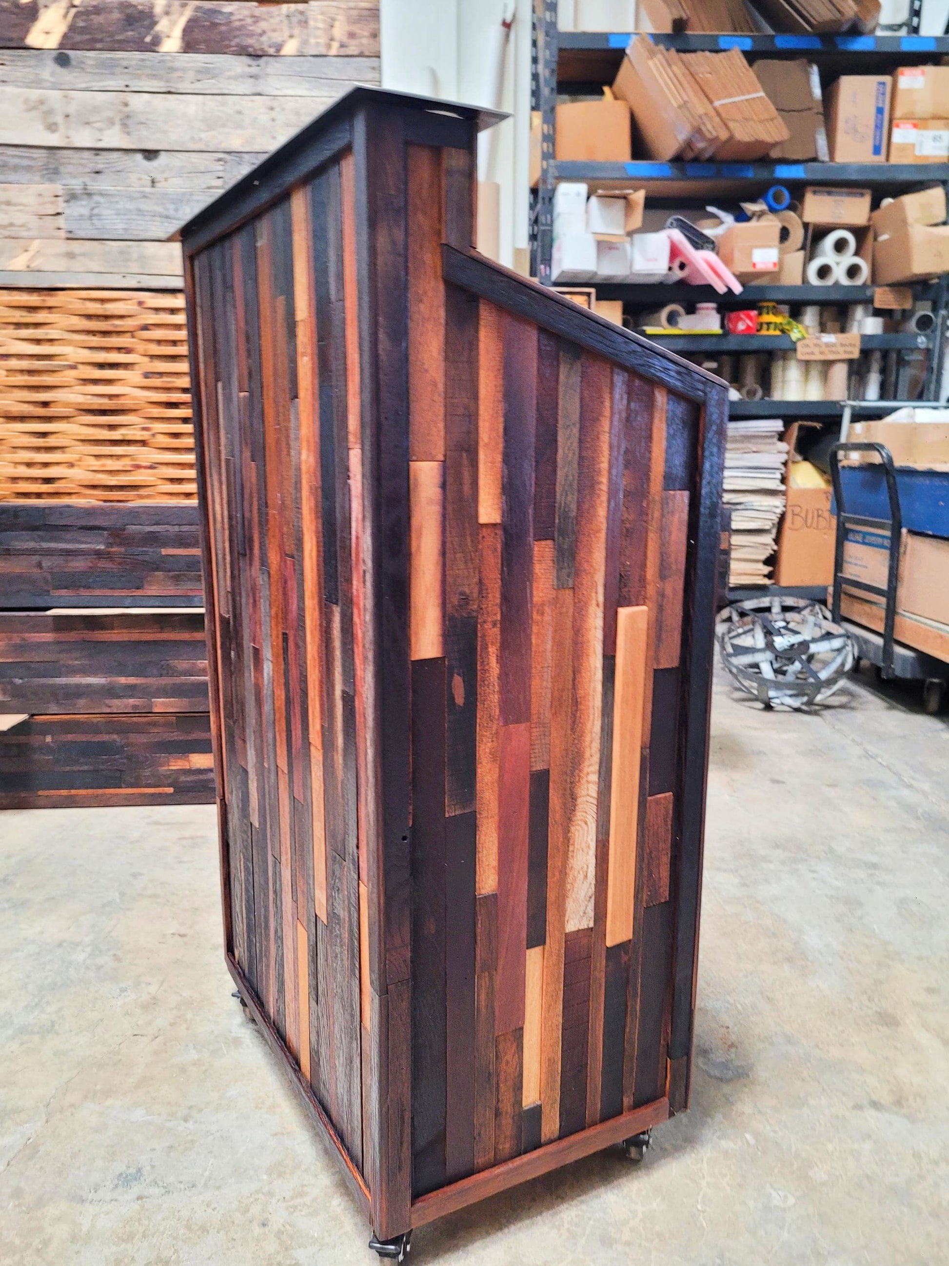 Ready to Ship!! Hostess Stand Podium POS - TERONO - Made from retired California wine barrels. 100% Recycled