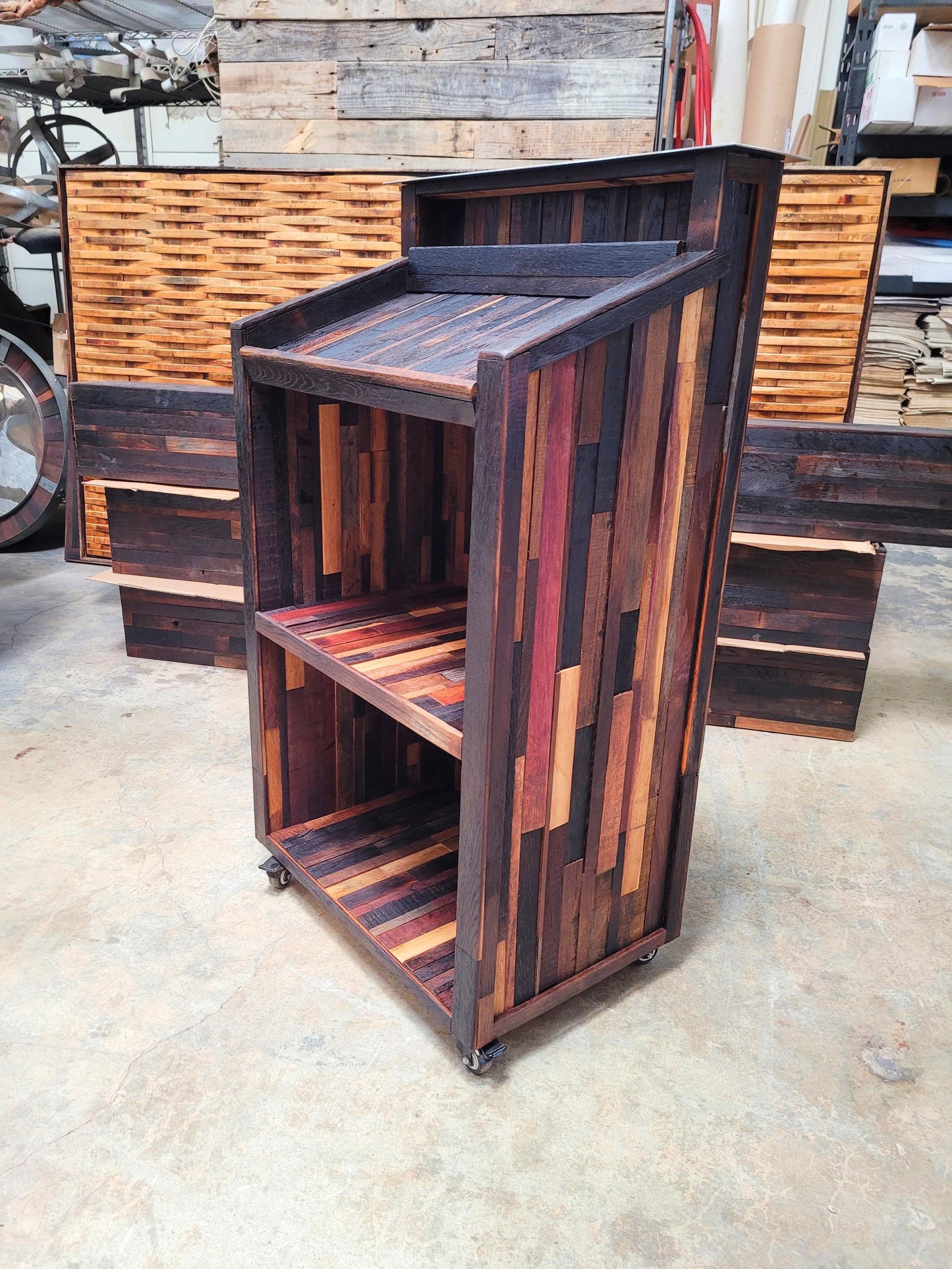 Ready to Ship!! Hostess Stand Podium POS - TERONO - Made from retired California wine barrels. 100% Recycled