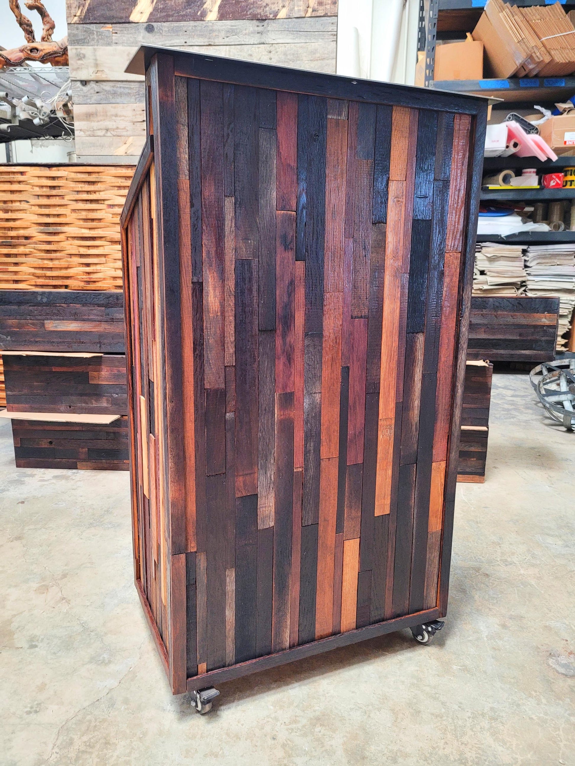 Ready to Ship!! Hostess Stand Podium POS - TERONO - Made from retired California wine barrels. 100% Recycled