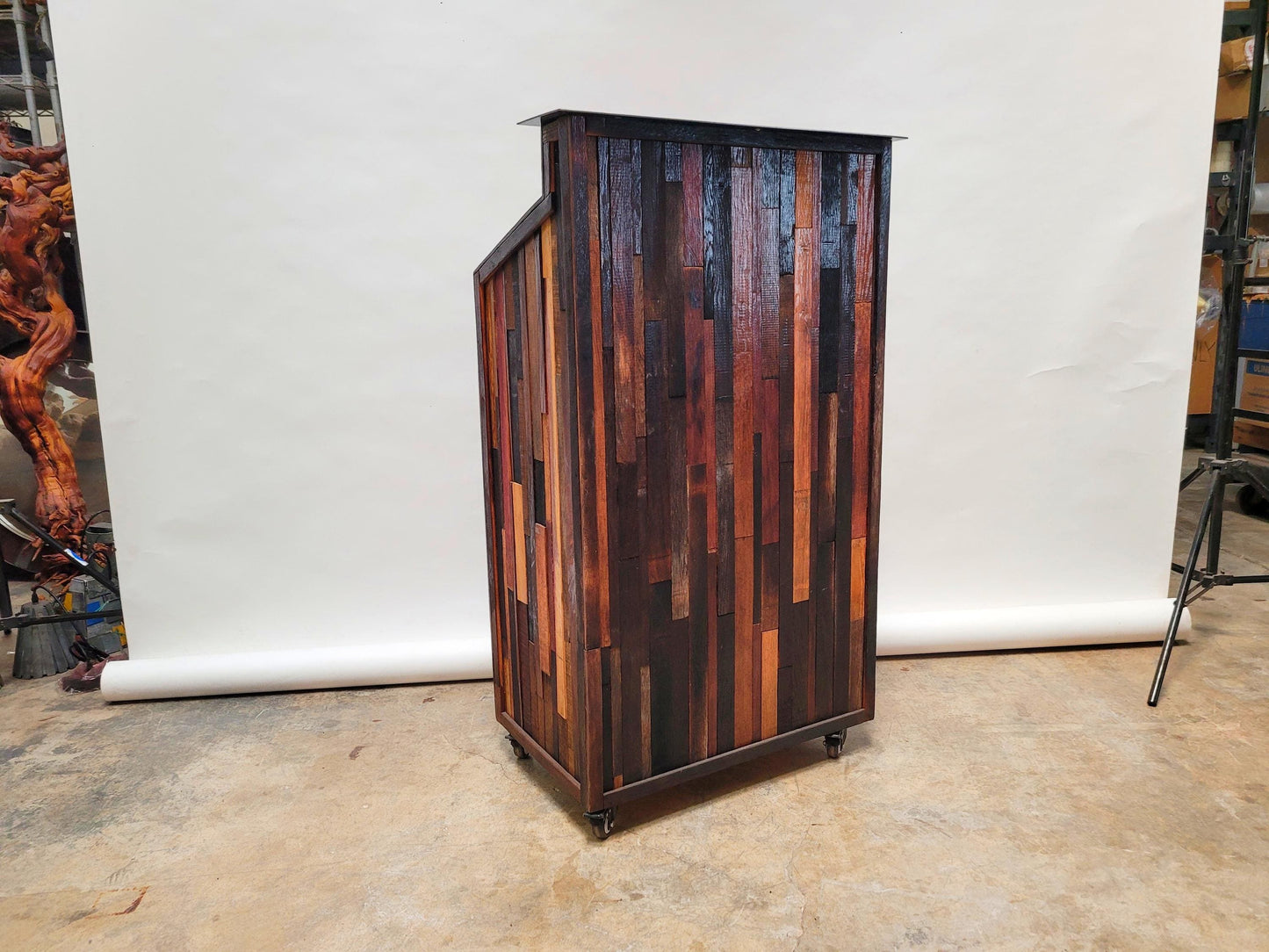 Ready to Ship!! Hostess Stand Podium POS - TERONO - Made from retired California wine barrels. 100% Recycled