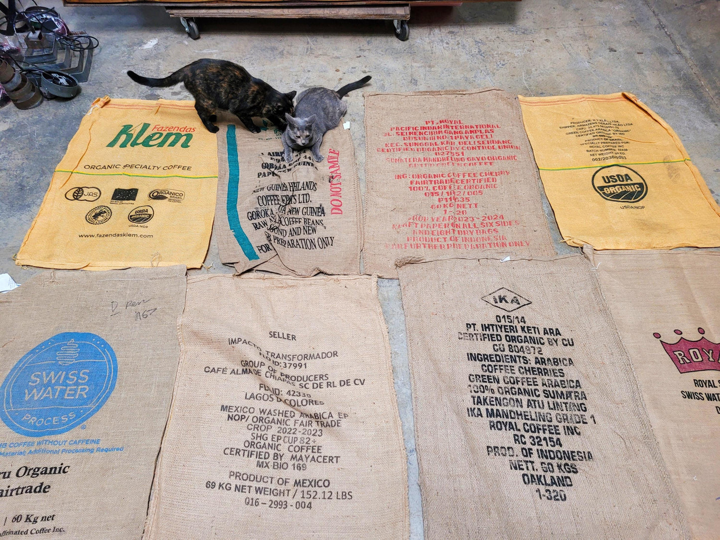 SALE Set of 8 Burlap Coffee bags plus one extra, my treat! 100% Recycled + Ready to Ship! 070524-2