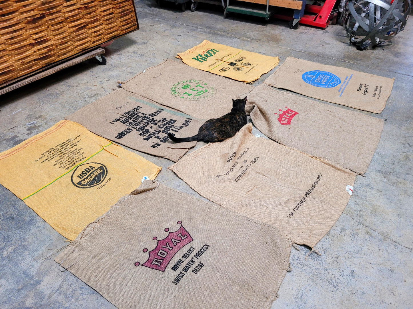 SALE Set of 8 Burlap Coffee bags plus one extra, my treat! 100% Recycled + Ready to Ship! 070524-2