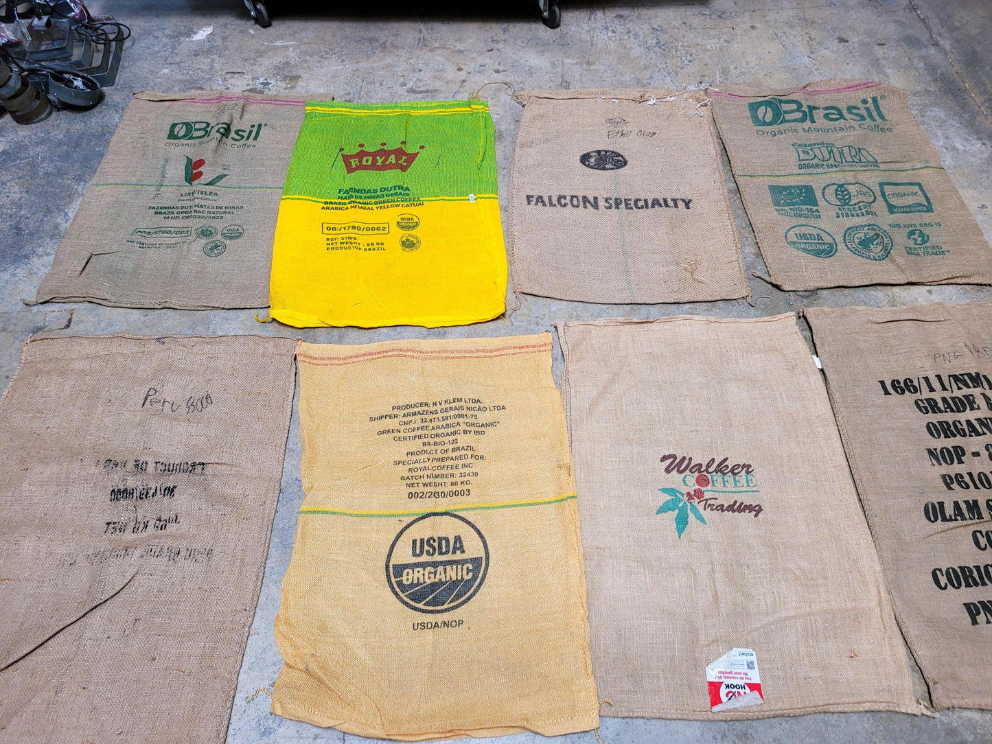 SALE Set of 8 Burlap Coffee bags plus one extra, my treat! 100% Recycled + Ready to Ship! 070524-6