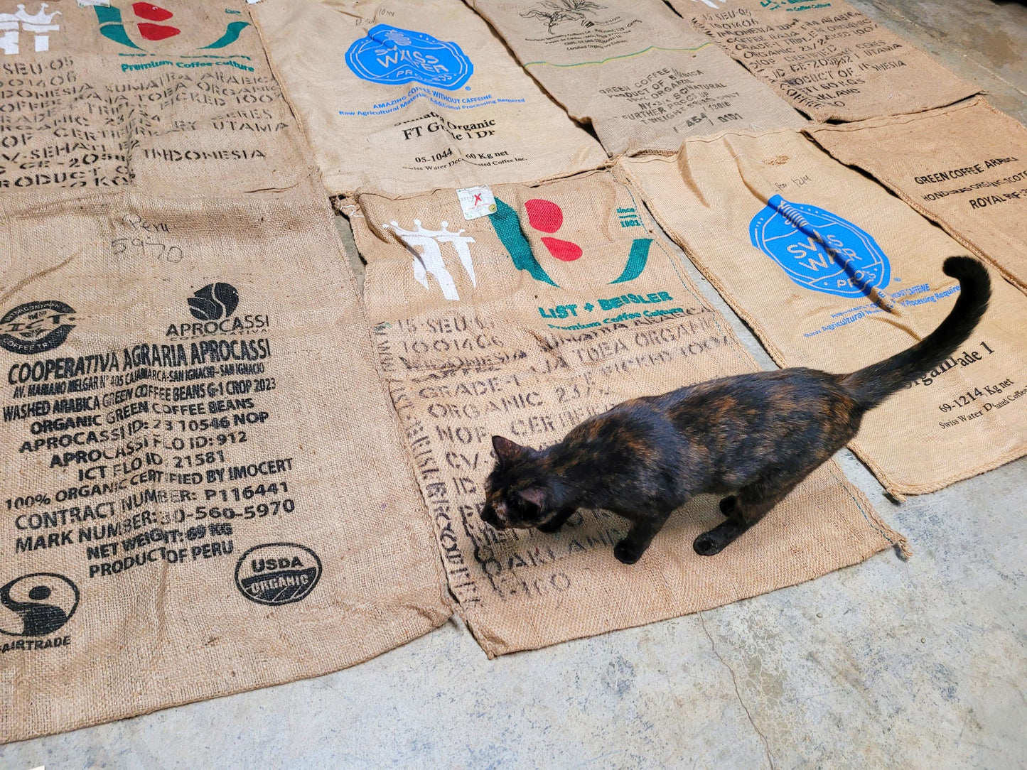 SALE Set of 8 Burlap Coffee bags plus one extra, my treat! 100% Recycled + Ready to Ship! 070524-8