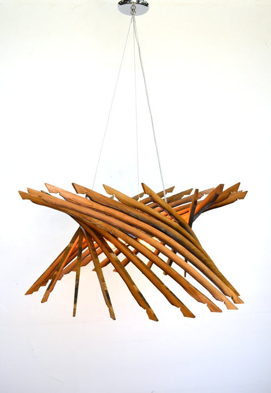 Wine Barrel Chandelier - Helicoid - made from retired California wine barrels. 100% Recycled!