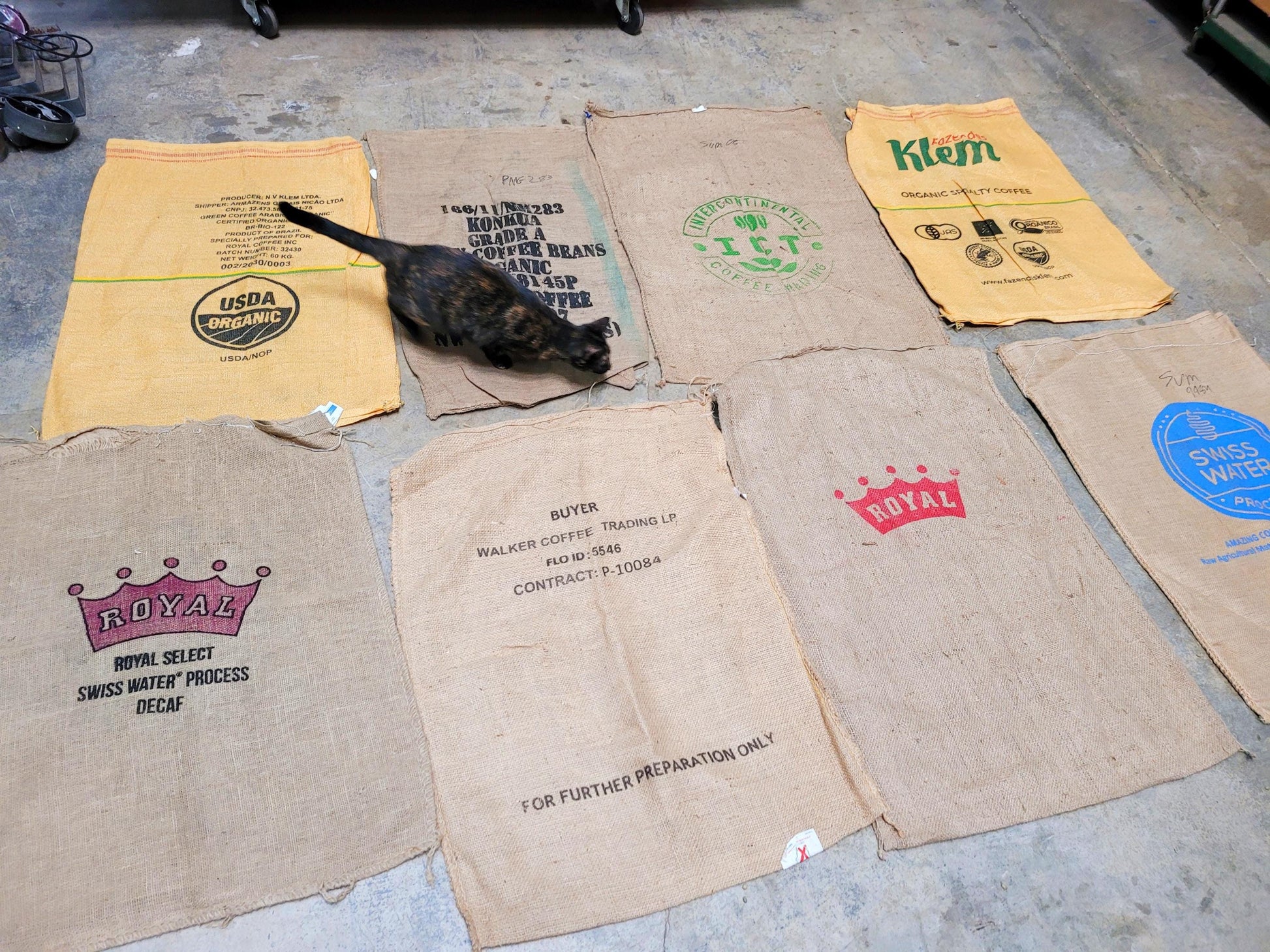 SALE Set of 8 Burlap Coffee bags plus one extra, my treat! 100% Recycled + Ready to Ship! 070524-2