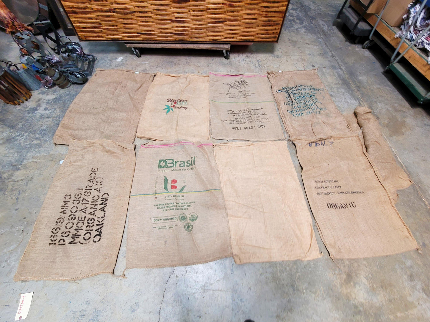 SALE Set of 8 Burlap Coffee bags plus one extra, my treat! 100% Recycled + Ready to Ship! 070524-9