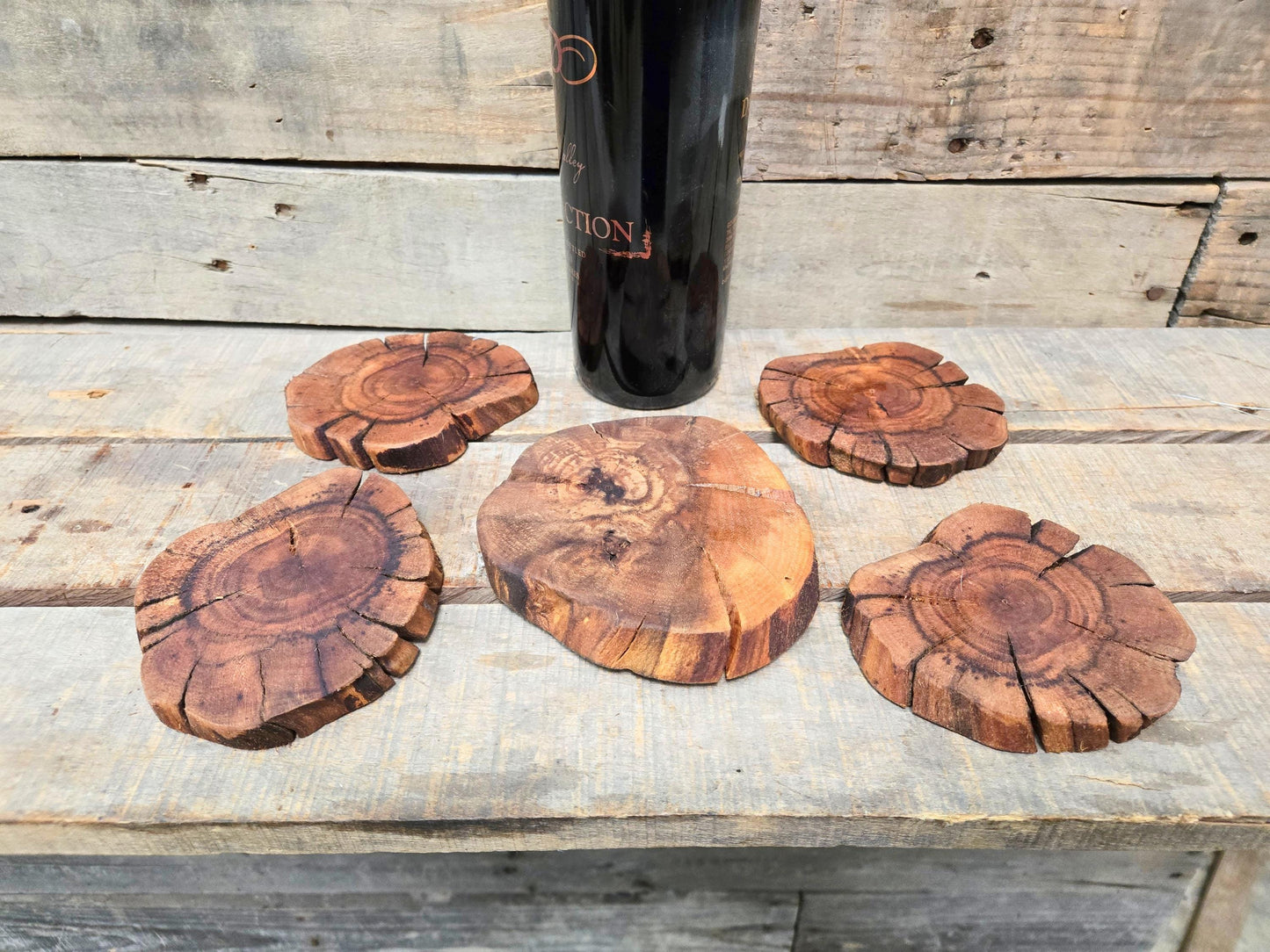 Silver Oak Grapevine Coasters Set of 4 + 1 XL for Bottle - Made From Retired Silver Oak Grapevine - 100% Recycled + Ready to Ship! 111624-54