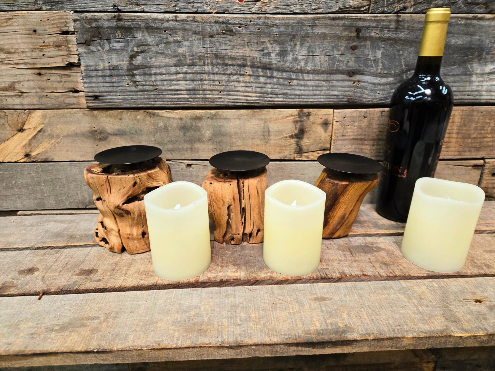 3 Grapevine Candle Holders Made from retired Napa grapevines - 100% Recycled + Ready to Ship!! 111624-83