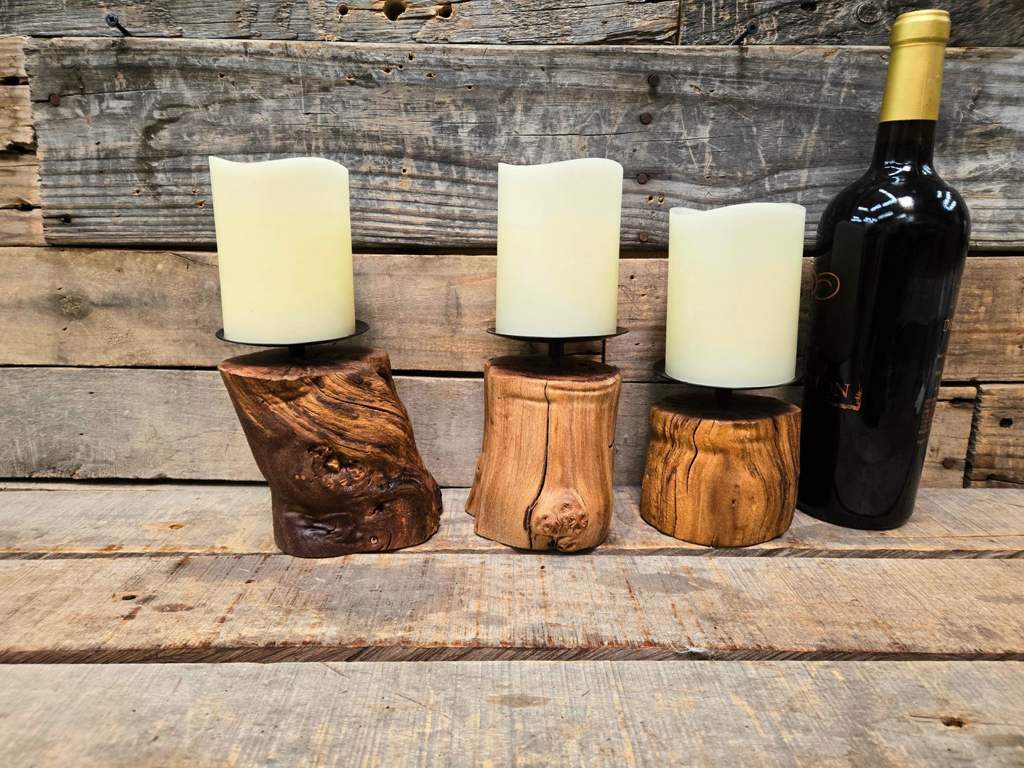 3 Grapevine Candle Holders Made from retired Napa grapevines - 100% Recycled + Ready to Ship!! 111624-82