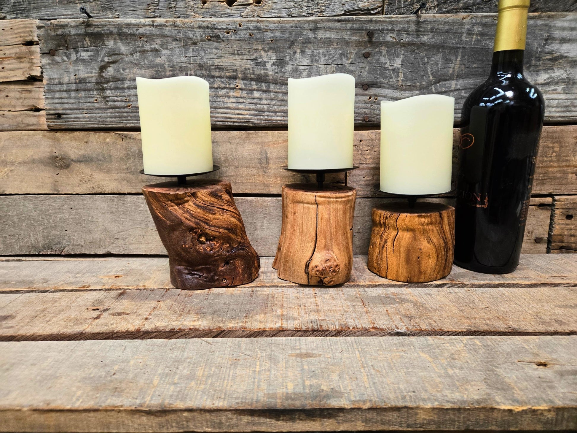 3 Grapevine Candle Holders Made from retired Napa grapevines - 100% Recycled + Ready to Ship!! 111624-82