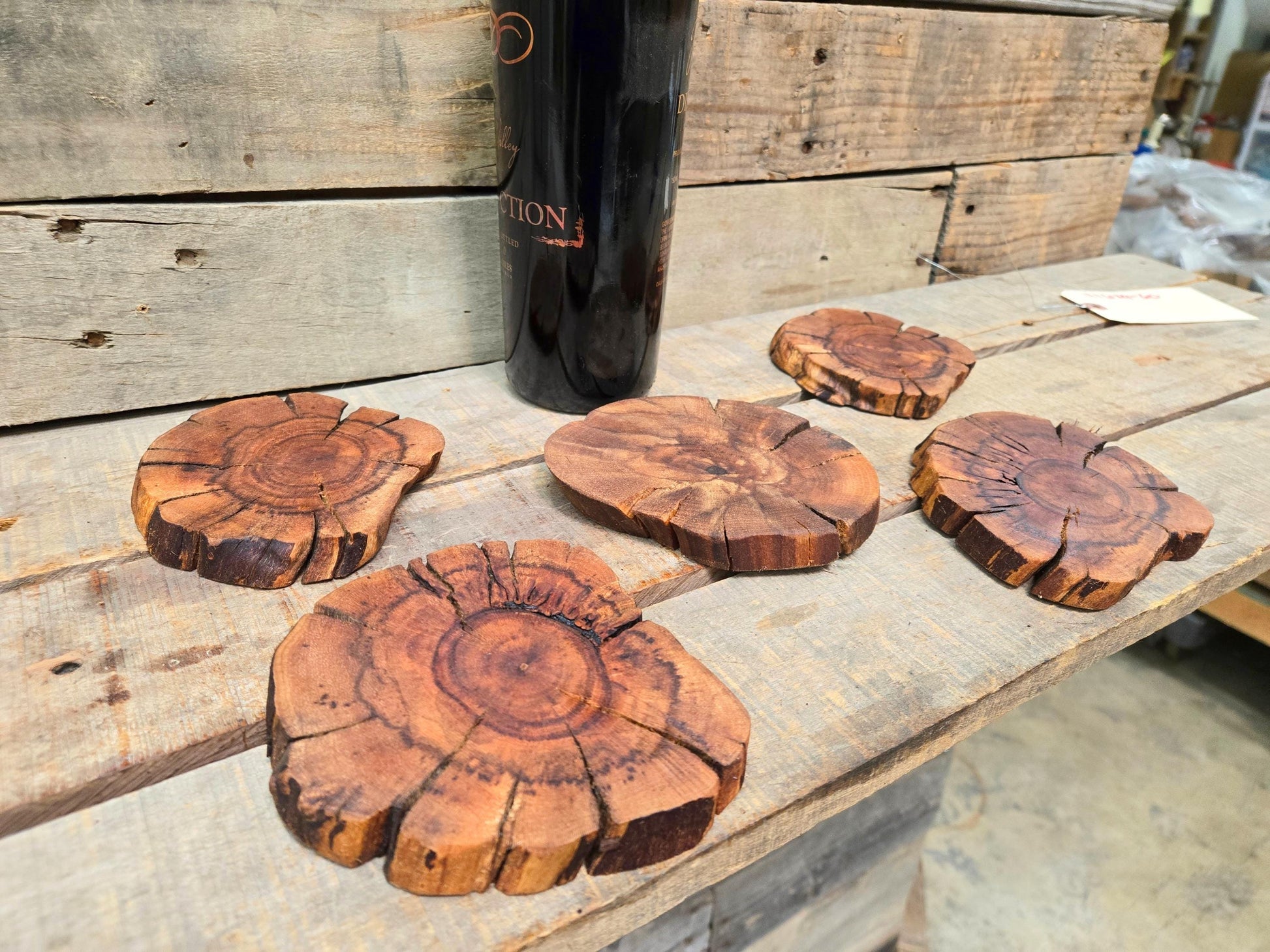 Grapevine Coasters Set of 4 + 1 XL for Bottle - Made From Retired Silver Oak Cabernet Grapevine - 100% Recycled + Ready to Ship! 111624-60