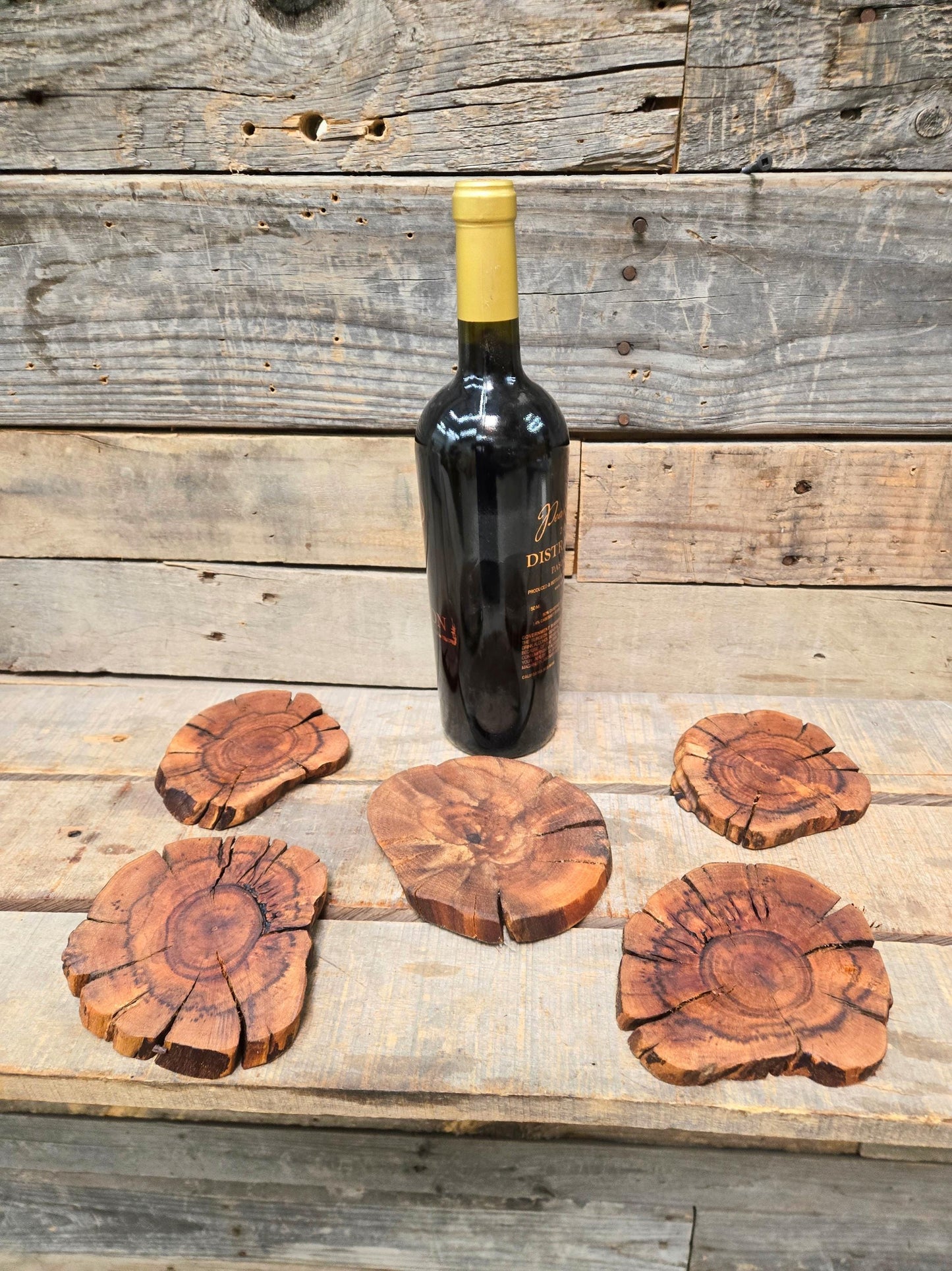 Grapevine Coasters Set of 4 + 1 XL for Bottle - Made From Retired Silver Oak Cabernet Grapevine - 100% Recycled + Ready to Ship! 111624-60