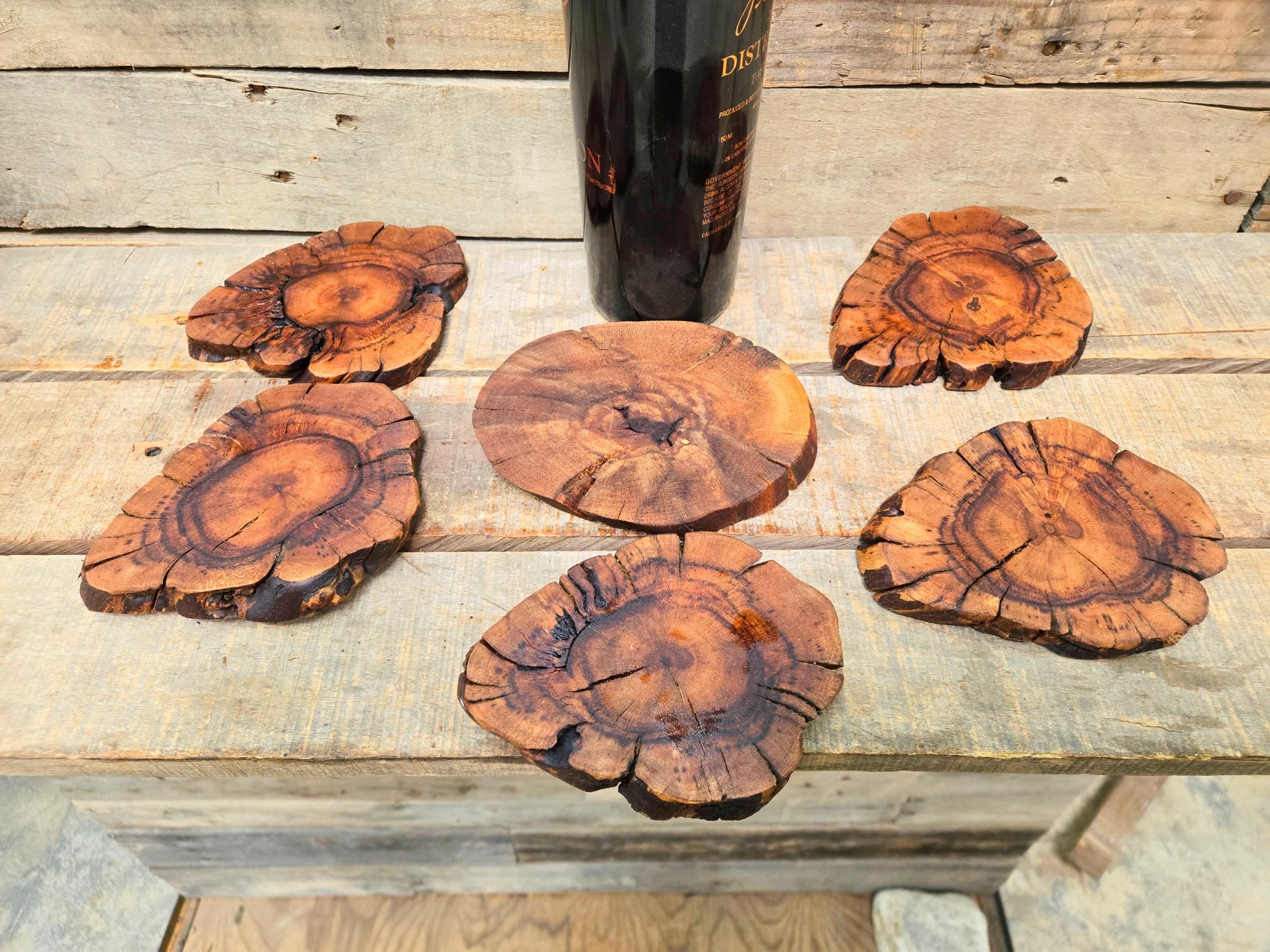 Silver Oak Grapevine Coasters Set of 5 + 1 XL for Bottle - Made From Retired Silver Oak Grapevine - 100% Recycled + Ready to Ship! 111624-61