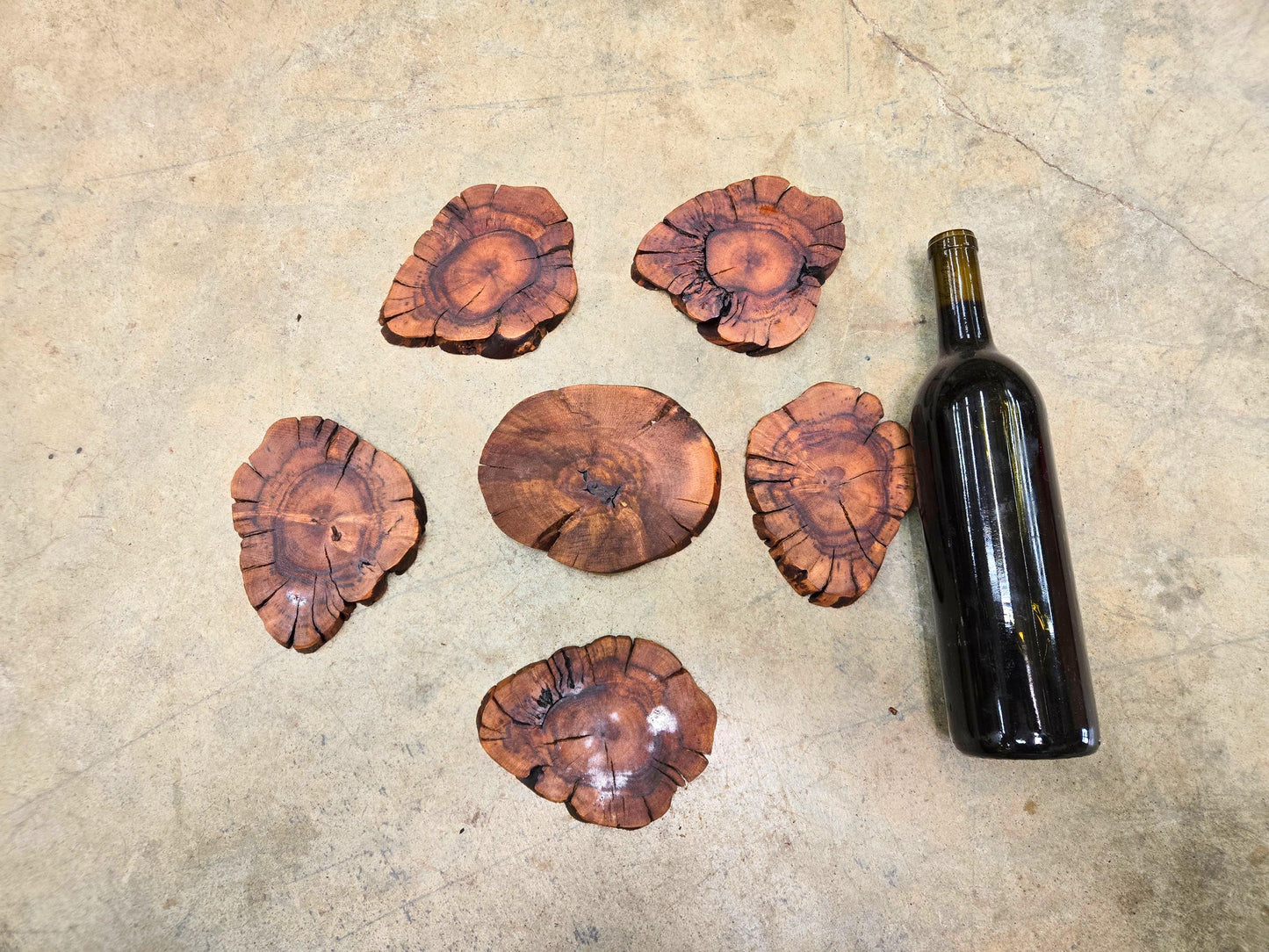 Silver Oak Grapevine Coasters Set of 5 + 1 XL for Bottle - Made From Retired Silver Oak Grapevine - 100% Recycled + Ready to Ship! 111624-61