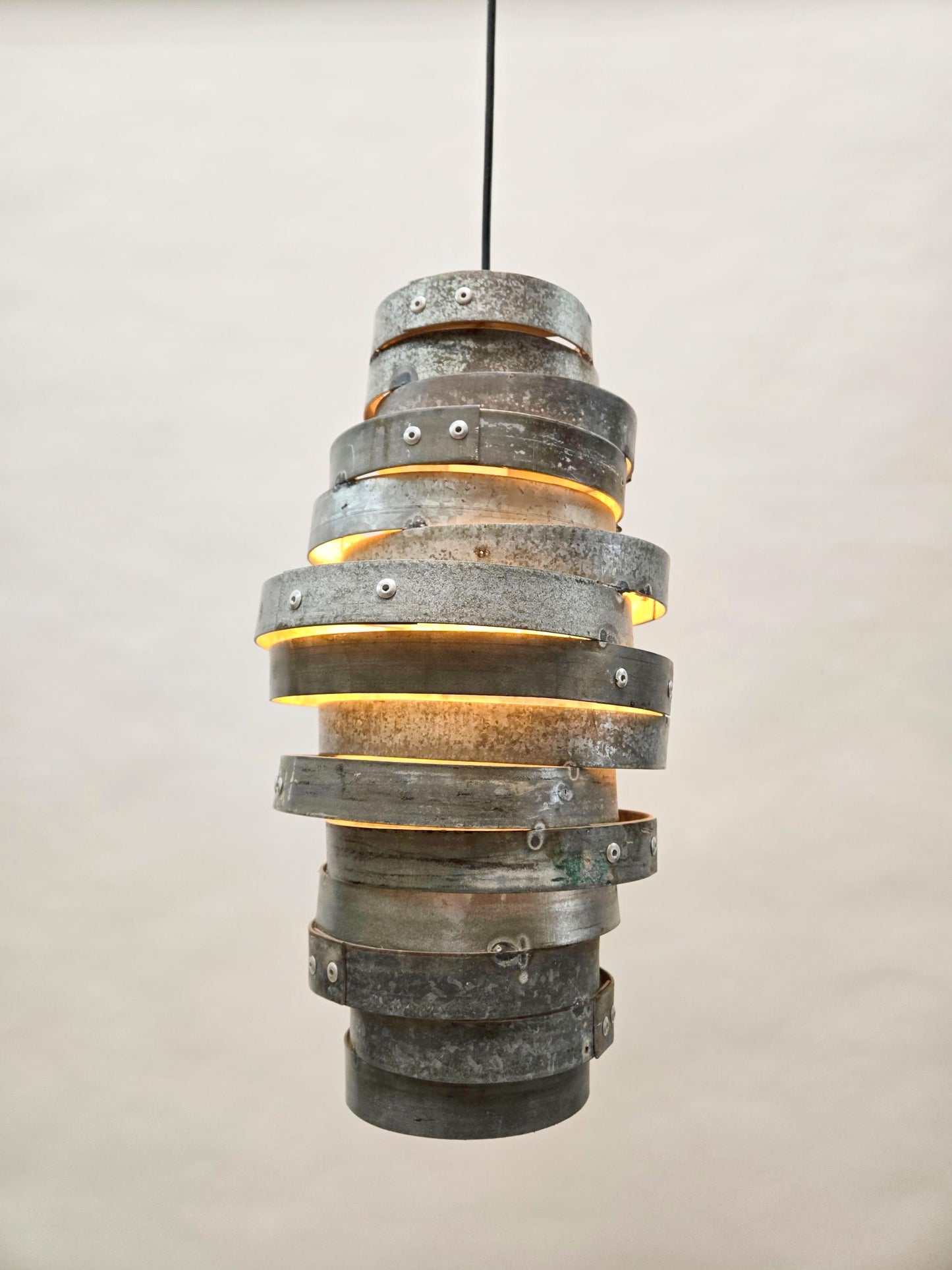 SALE Prototype Wine Barrel Ring Pendant Light - Made from Retired California wine barrel rings. 100% Recycled + Ready to Ship!