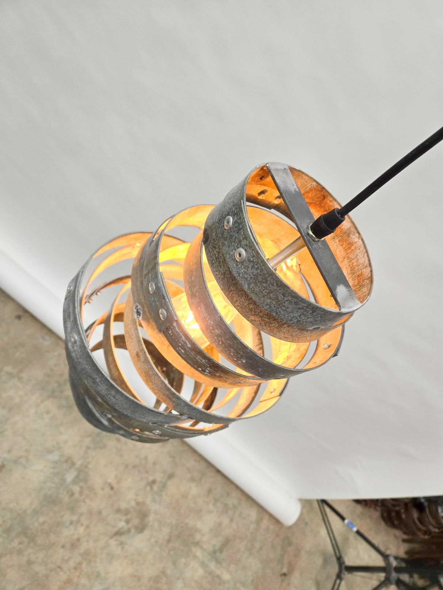 SALE Prototype Wine Barrel Ring Pendant Light - Made from Retired California wine barrel rings. 100% Recycled + Ready to Ship!