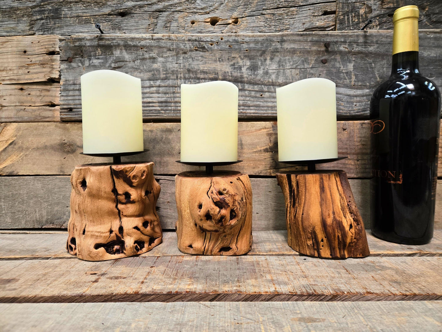 3 Grapevine Candle Holders Made from retired Napa grapevines - 100% Recycled + Ready to Ship!! 111624-83