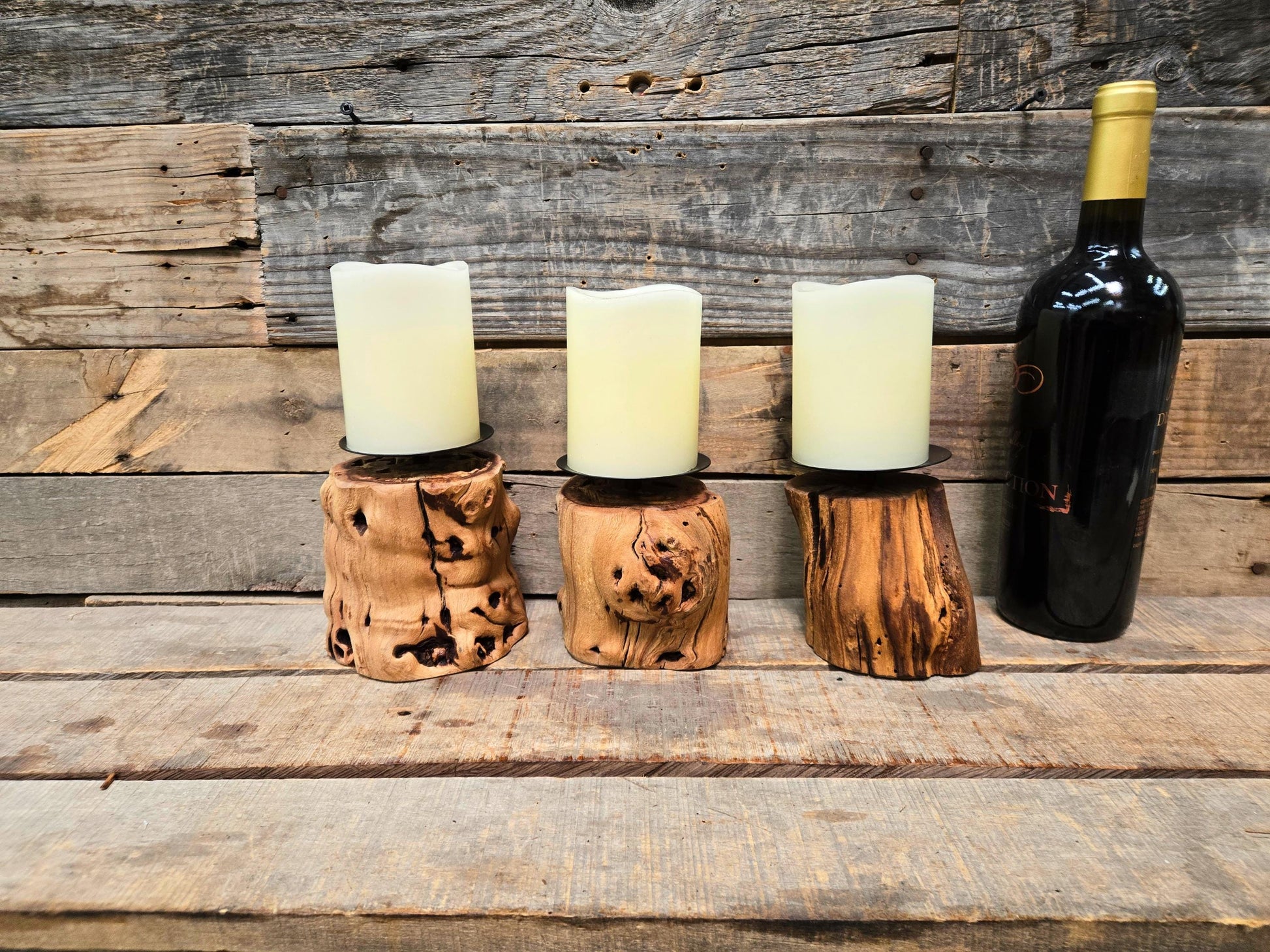 3 Grapevine Candle Holders Made from retired Napa grapevines - 100% Recycled + Ready to Ship!! 111624-83