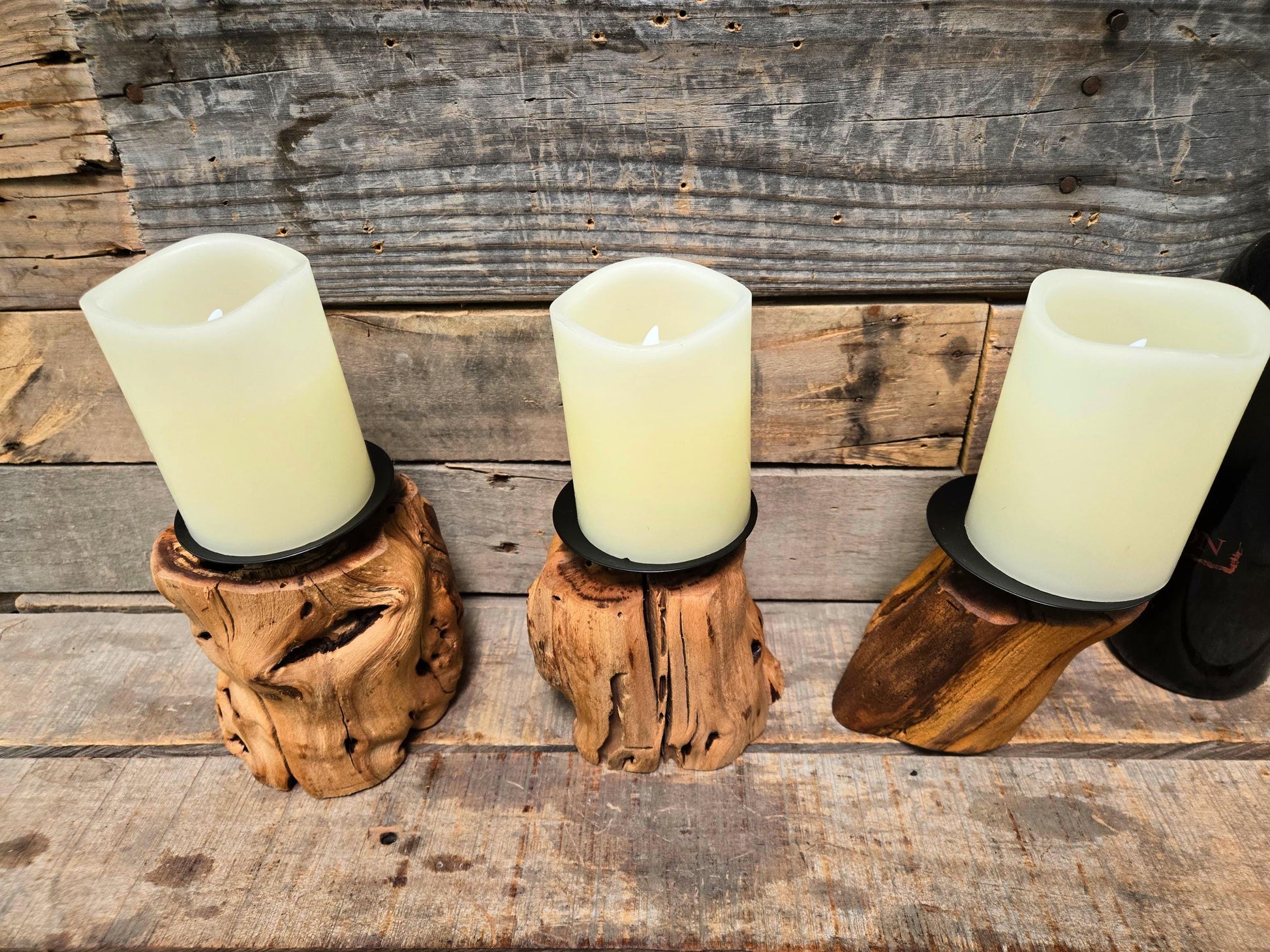 3 Grapevine Candle Holders Made from retired Napa grapevines - 100% Recycled + Ready to Ship!! 111624-83