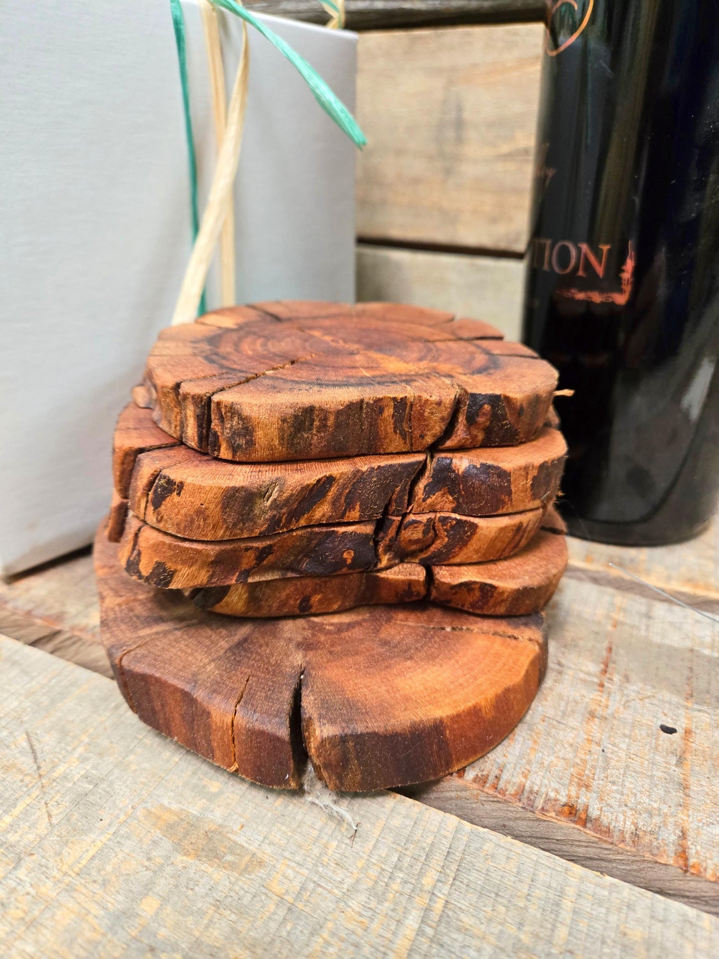 Grapevine Coasters Set of 4 + 1 XL for Bottle - Made From Retired Silver Oak Cabernet Grapevine - 100% Recycled + Ready to Ship! 111624-60